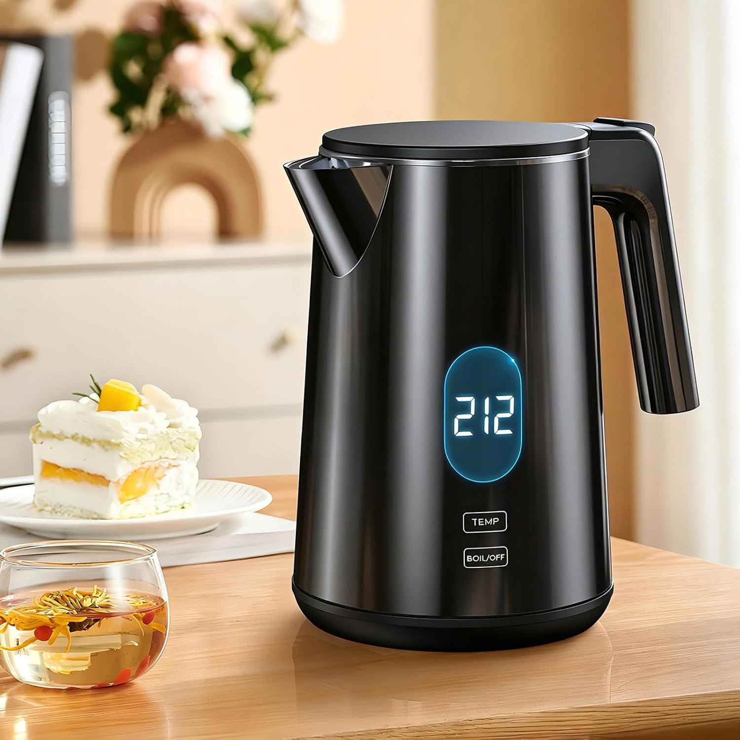 Electric Kettle 1.0L 1200W, 7 Temp Settings, 4H Keep-Warm, Fast-Boil Stainless Steel Electric Tea Kettle, 120V Water Boiler with Auto-Shut Off, Cool Touch PP Exterior for Home Office, Black