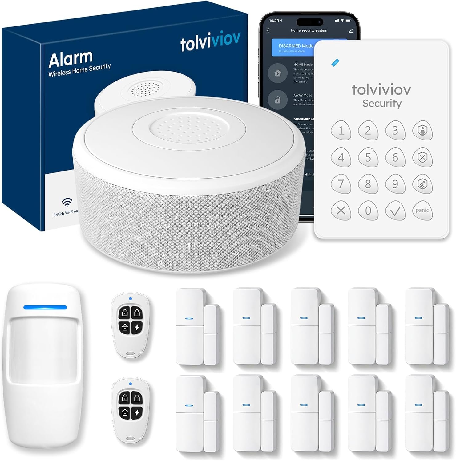 15-Piece WiFi Home Security System, DIY Wireless Alarm Kit, No Subscription | with 120dB Siren