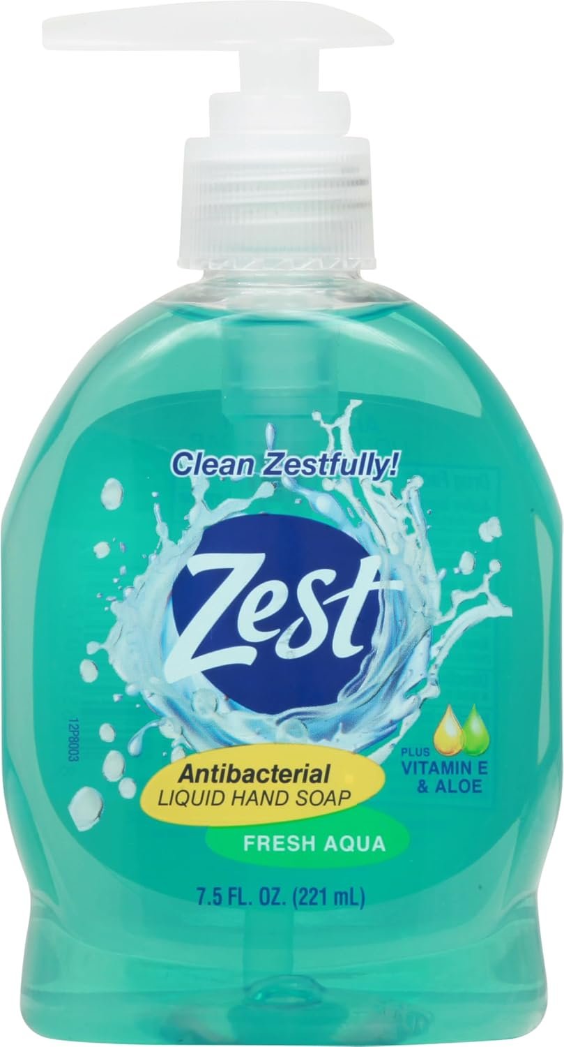 Zest Antibacterial Liquid Hand Soap – Fresh Aqua – Scented Liquid Soap with Vitamin E and Aloe – Moisturizing Hand Wash – Paraben Free – 7.5 oz