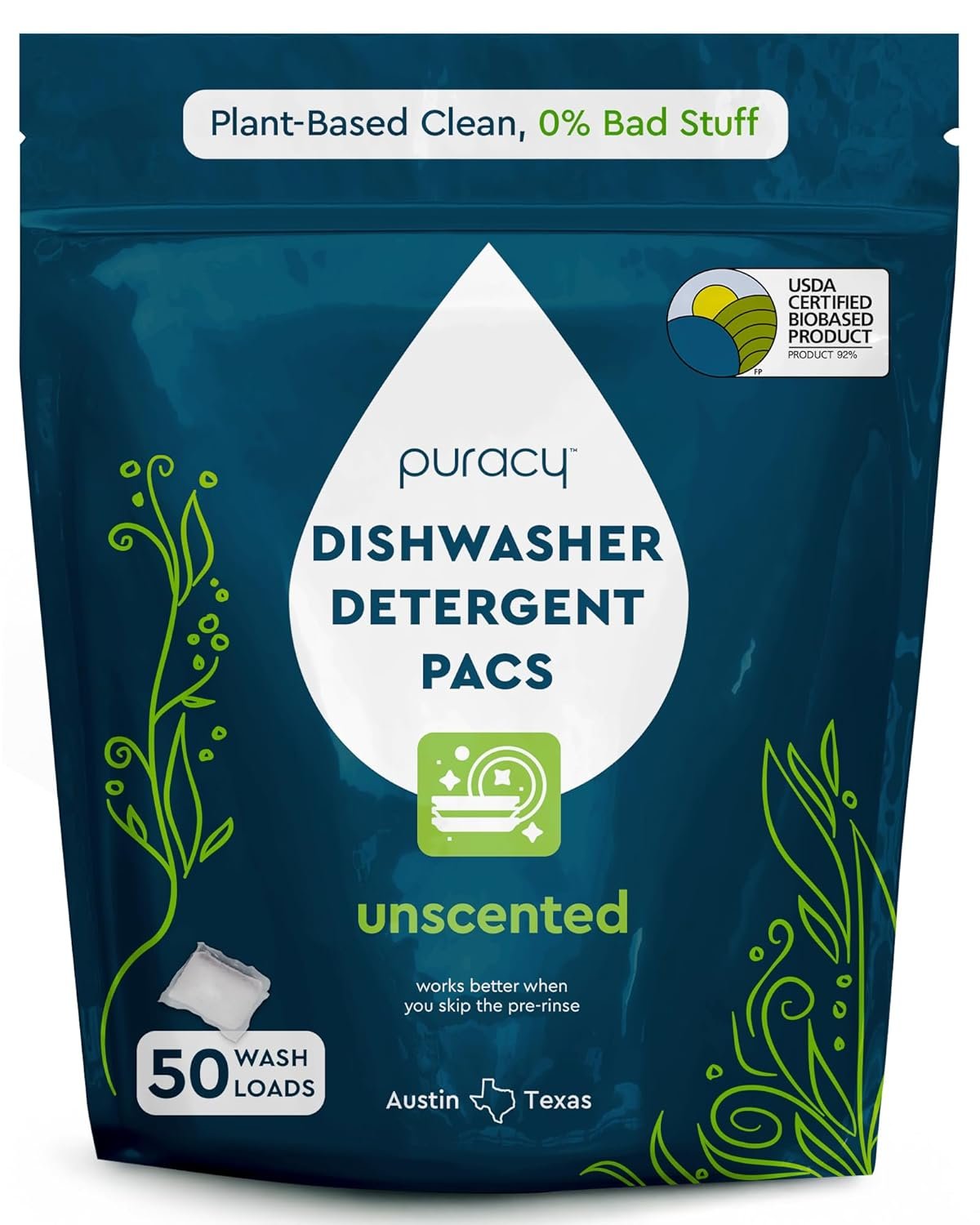 Puracy Dishwasher Pods, Dishwasher Detergent, Free & Clear Dish tabs – Enzyme-Powered, Spot & Residue Free – TikTok Trend Items, Must Haves from TikTok Made Me Buy It (Free & Clear, 50 Count)