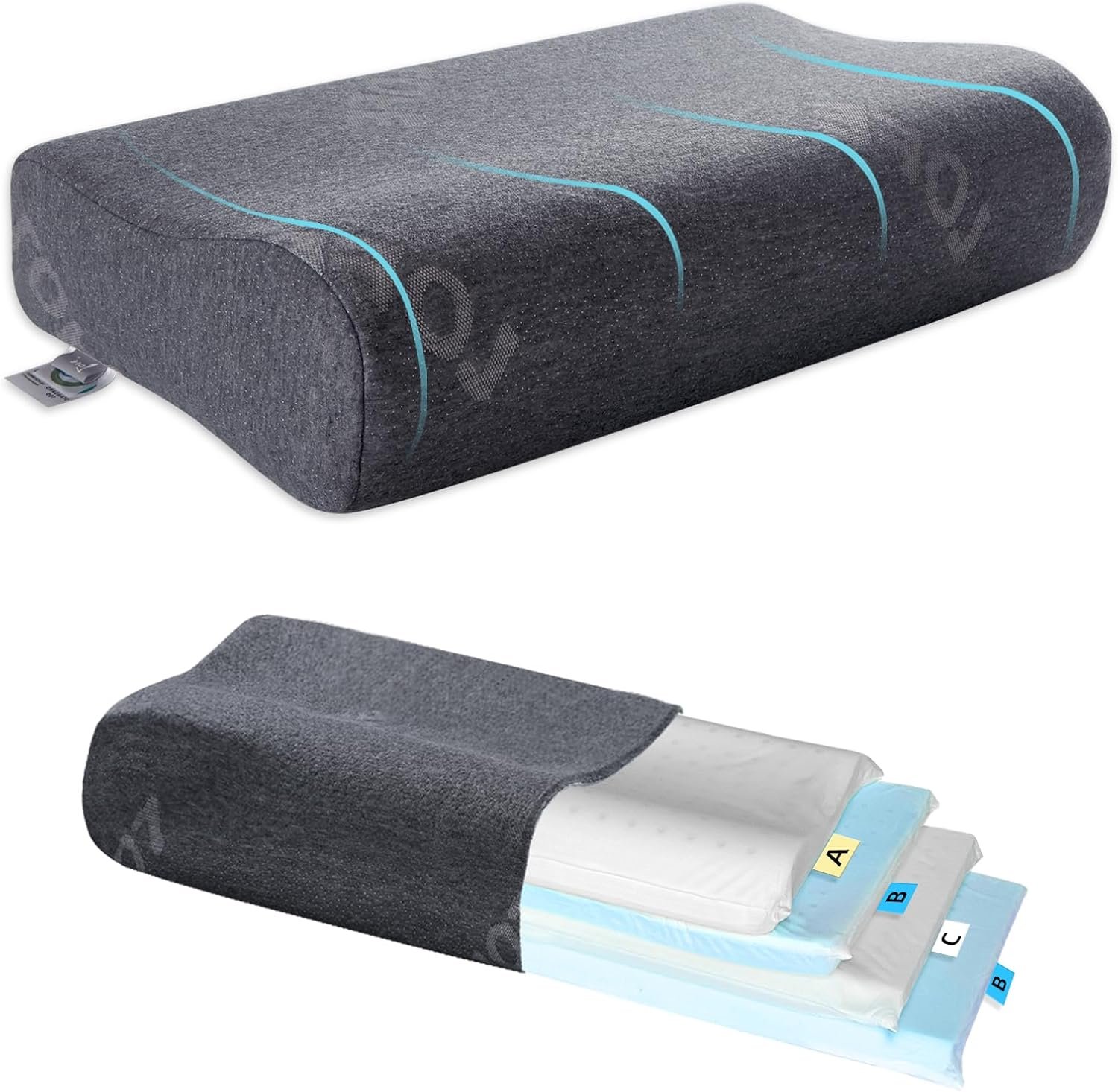 Contour Pillow – Adjustable Softness & Hardness for Ideal Support | Adjustable 4 Layer for Side, Back&Stomach Sleeper, 11 Heights Cervical Pillow for Proper Spine Alignment for Neck Pain Relief