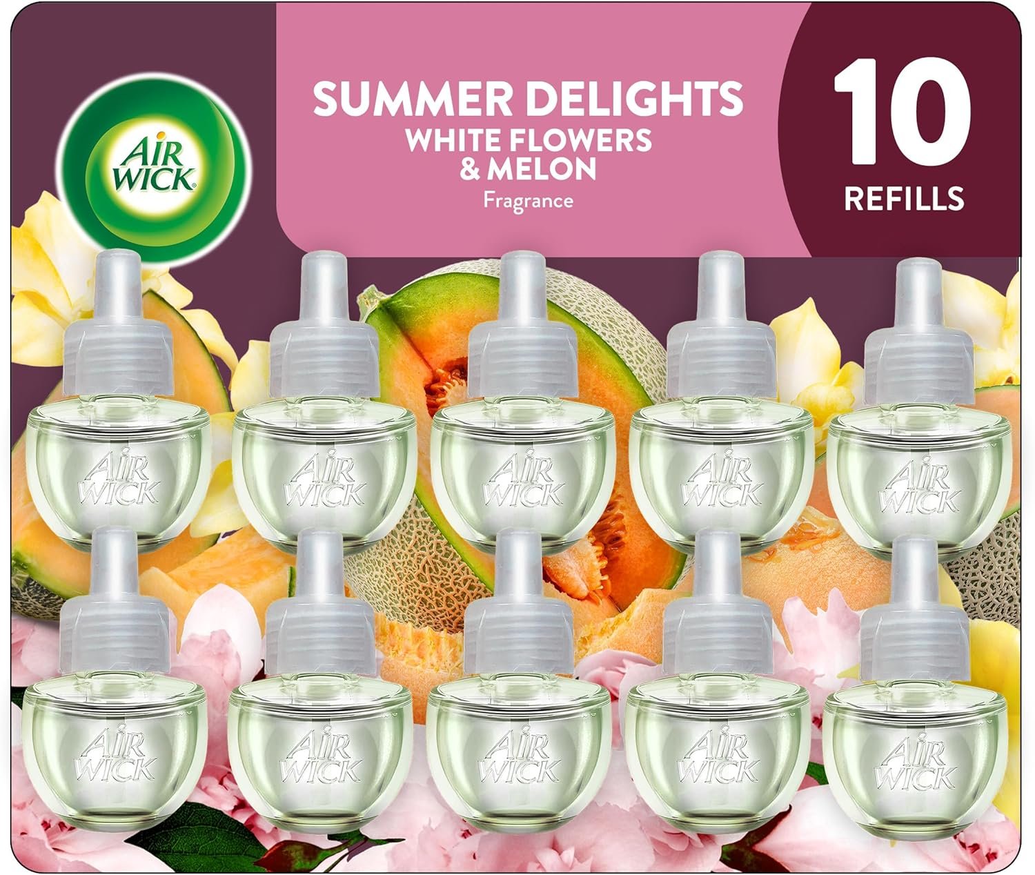 Air Wick Plug-In Scented Oil Refills, 10 Count, Summer Delights, Air Freshener, Essential Oils, Eco Friendly