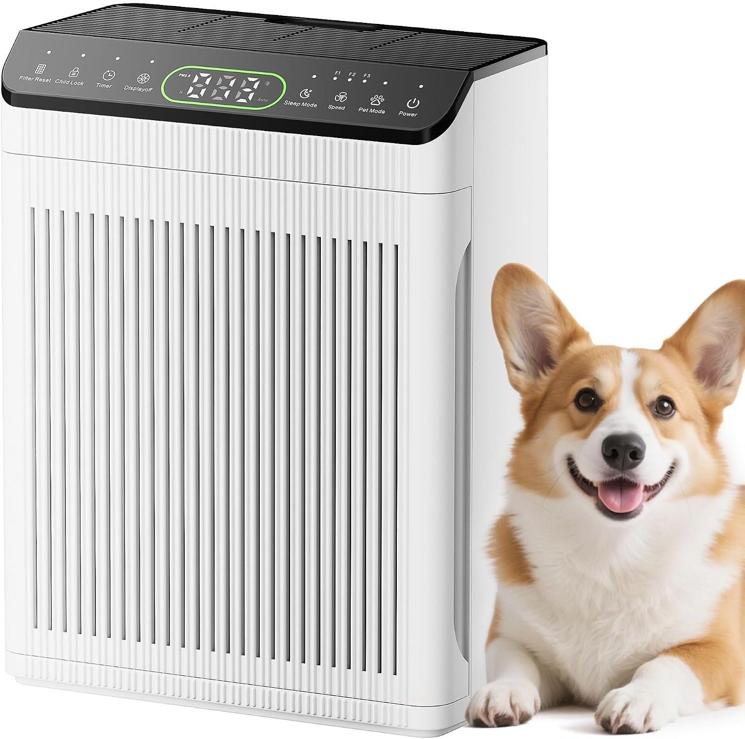 Air Purifiers for Home Pets up to 2200sq.ft, EVALIT Air Purifier for Large Room with PM2.5 Air Quality Display and Fragrance, Washable HEPA Filter for Pet Hair Odors Smoke Dust, Ivory, 1Pack
