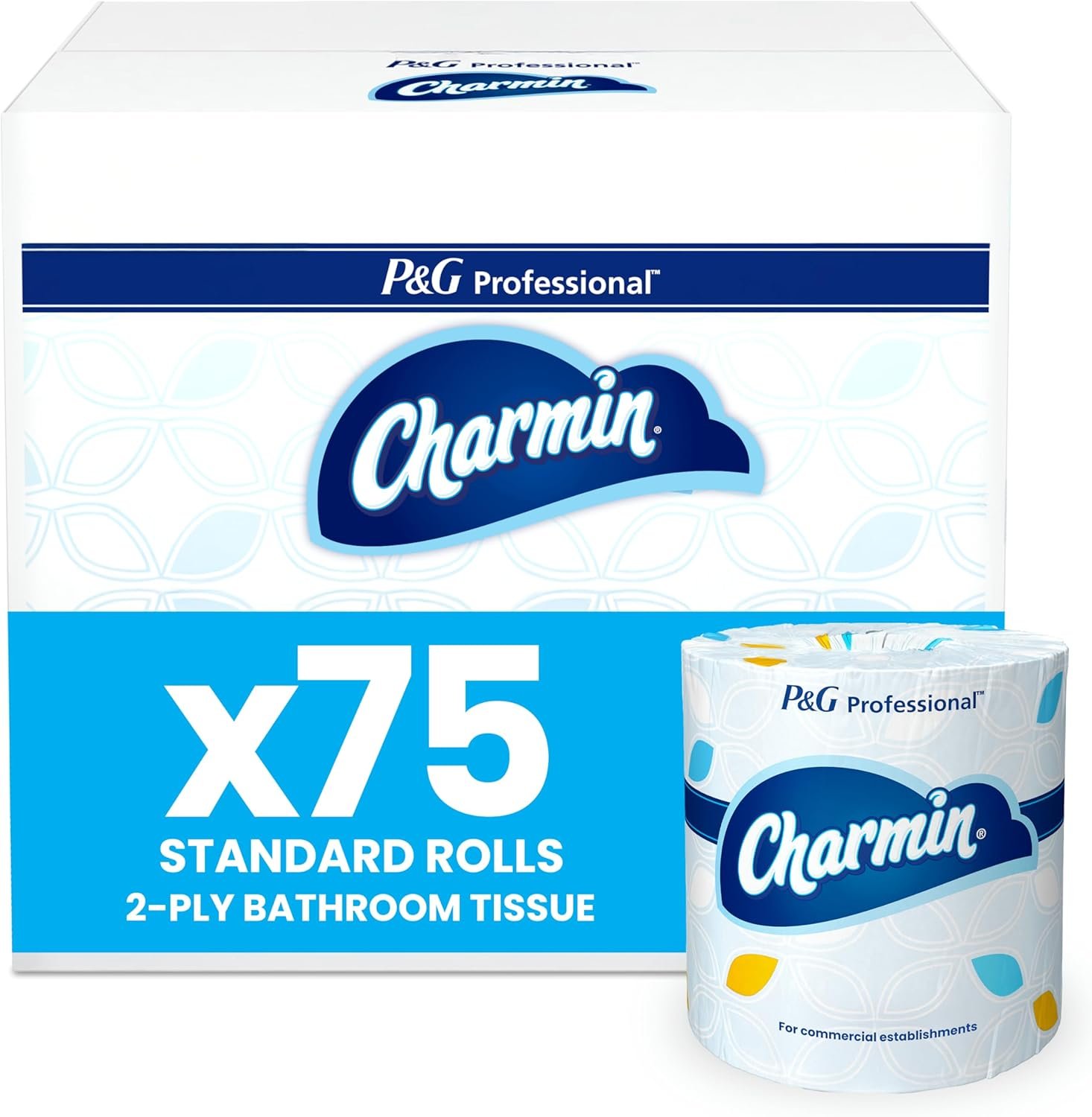 Charmin Professional Commercial Toilet Paper Rolls, Bulk 2-Ply Bathroom Tissue, Individually Wrapped, 450 sheets (75 count)