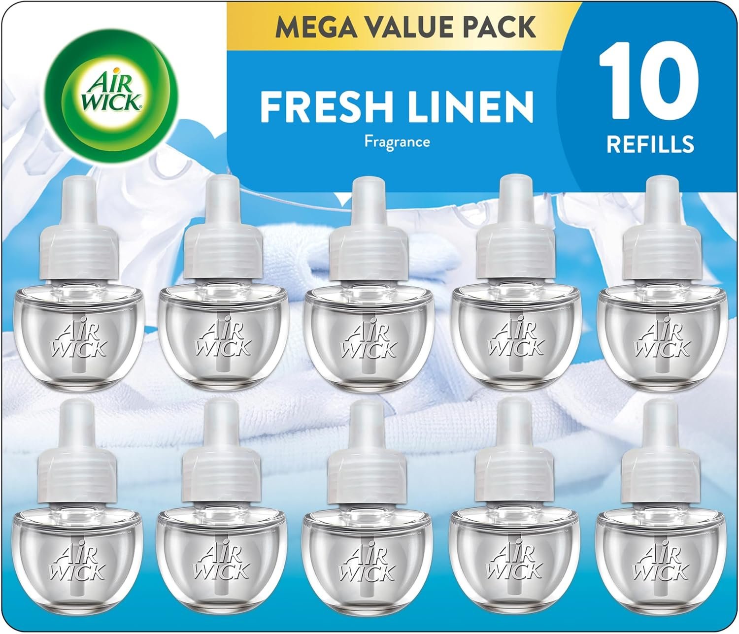 Air Wick Plug-In Scented Oil Refills, 10 Count, Fresh Linen, Air Freshener, Essential Oils, Eco Friendly