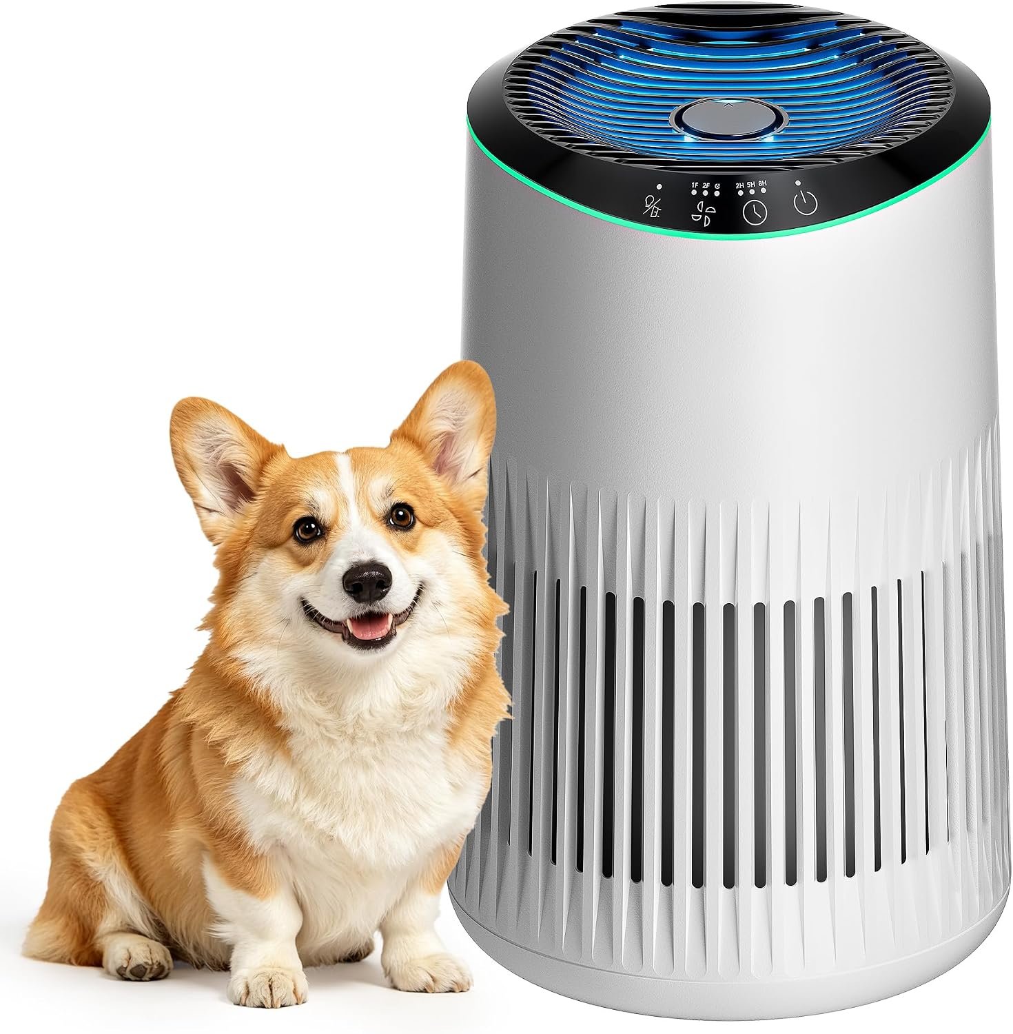 Air Purifiers for Home Bedroom, 22dB Quiet with Sleep Mode, Fragrance Sponge, Blue Ambient Light for Smoke, Dander & Odors, Covers up to 300 ft, High Torque Motor Ideal for Office, White