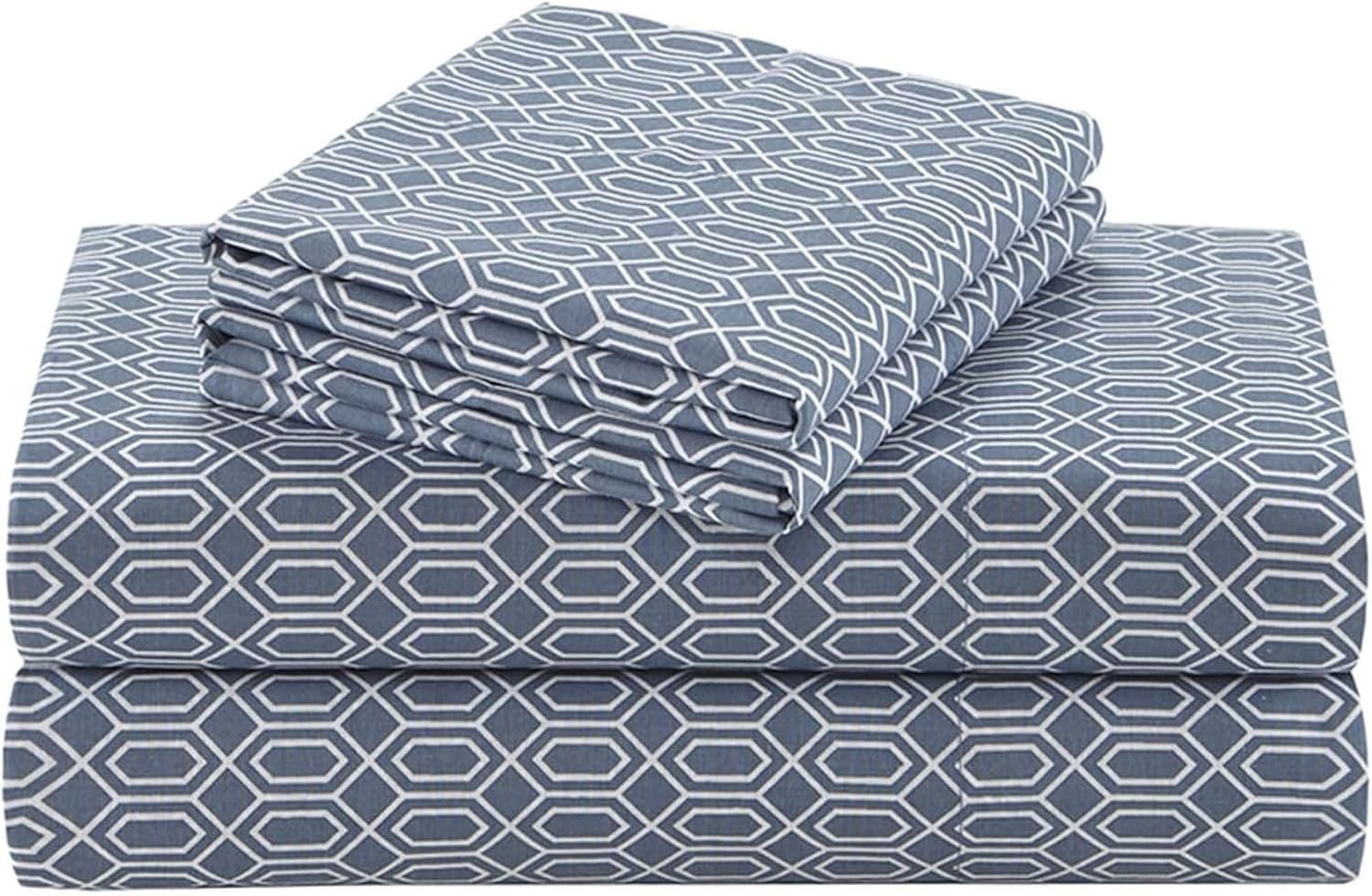 Comfort Spaces 100% Cotton Sheets Twin XL, Breathable, Naturally Cool Cotton Sheets, Soft Cotton Bed Sheets with 14″ Elastic Pocket Fits up to 16″ Mattress, All Seasons Sheet Set, Diamond Blue 3 Piece