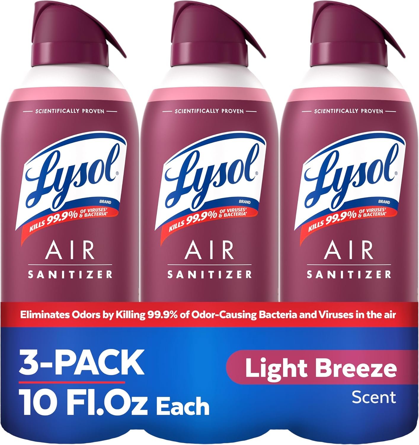 Lysol Air Sanitizer Spray with Bacterial Odor Eliminator for Home & Office, Sanitizing Air Spray, Air Freshener Alternative, Light Breeze Scent, 10 oz (Pack of 3)