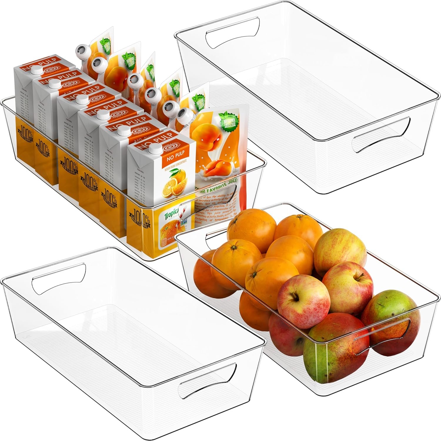 Simple Houseware 4 Pcs Kitchen Clear Bin Storage Organizer, 15″ x 8″ x 3.75″