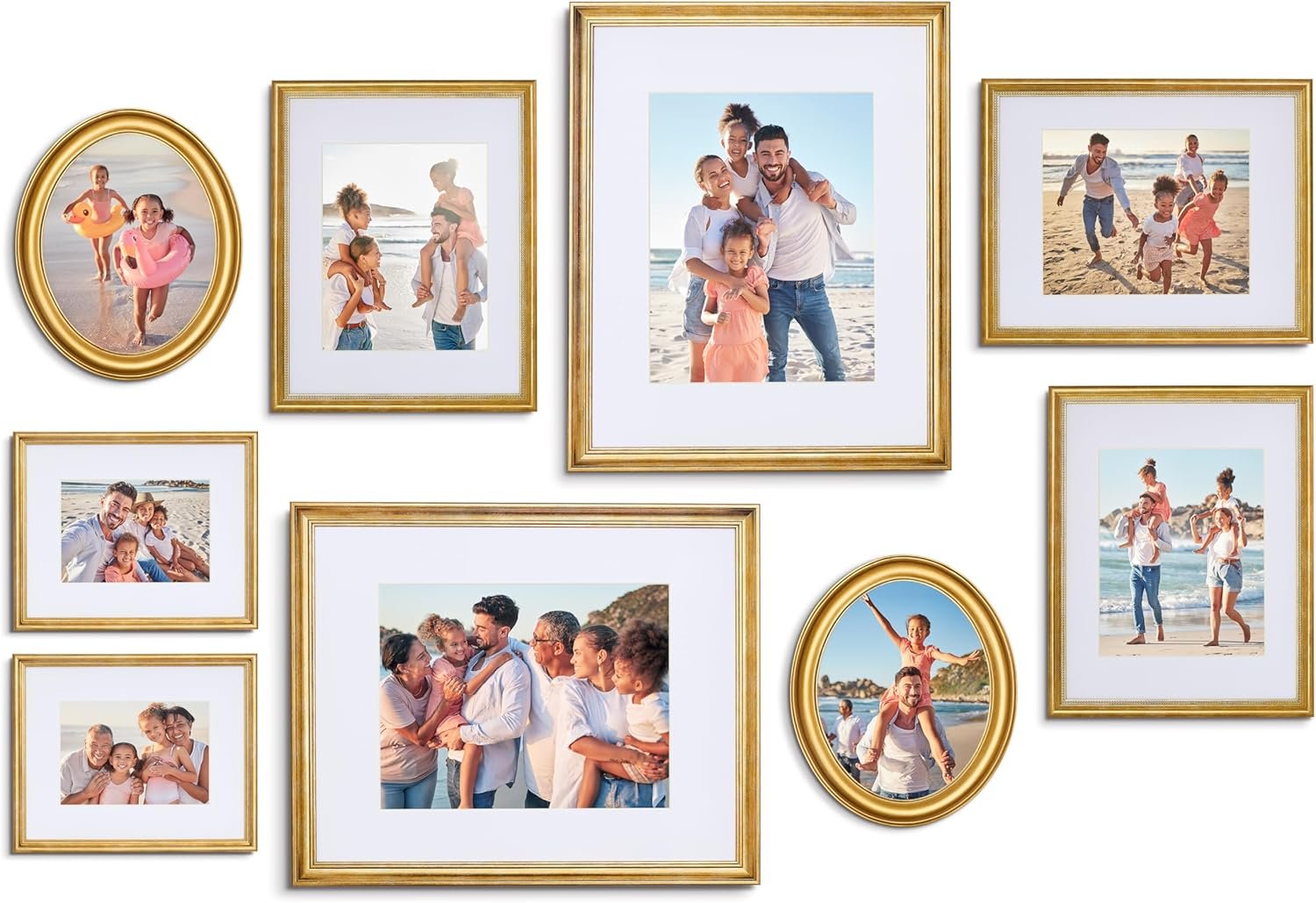 Camden Reed Mixed Gallery Wall Frame Set, (2) 16×20 Inch, (1) 11×14 Inch, and (2) 8×10 Inch, 9 Piece, Brass