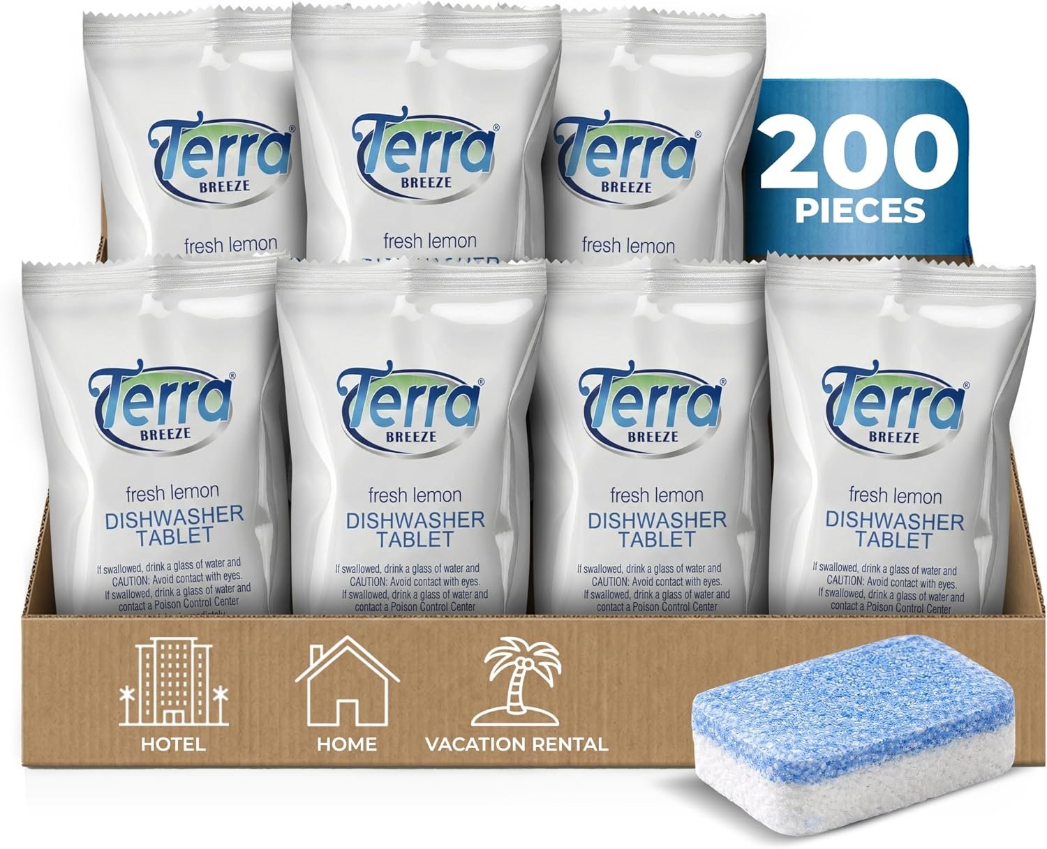 Individually Wrapped Dishwasher Tablets | Dishwasher Detergent | Dish Soap Pods | Fresh Lemon Scent | Deep Clean for Dishes | 200 Count Bulk for Vacation Rentals and Extended Stay Hotels