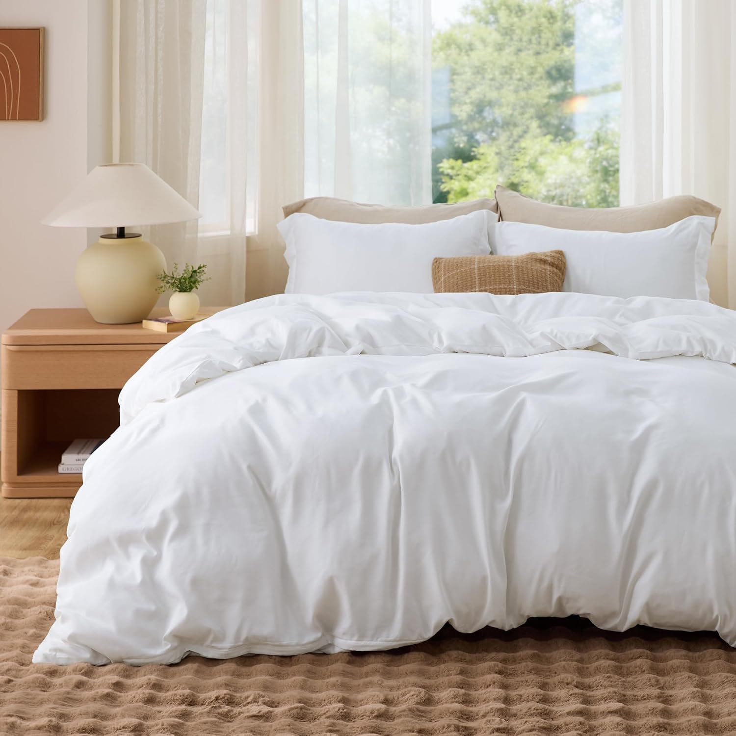 Bedsure Duvet Cover King Size – Soft Double Brushed Bedding Set for Kids & Adults, Zipper Closure, 3 Pieces, Includes 1 Duvet Cover (104″x90″) & 2 Pillow Shams, NO Comforter, White
