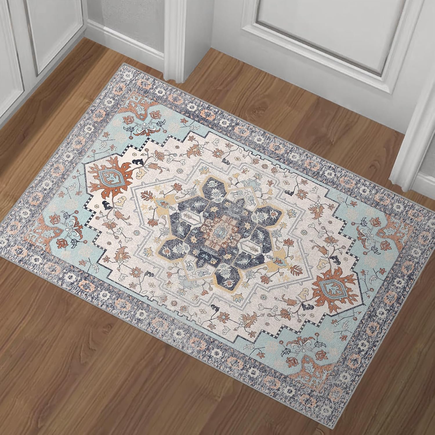 Modern 2×3 Washable Rugs, Non-Slip Entrance Mat, Indoor Small Rug, Bathroom & Bedroom & Kitchen Carpet, Stain-Resistant and Colorfast.