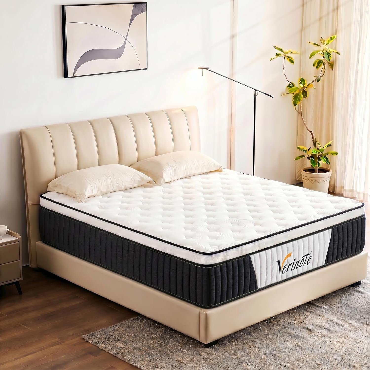 12 Inch Queen Mattress, Medium Firm Hybrid Memory Foam, 7-Zone Body Support for Pressure Relief, Motion Isolation, Queen Mattress in a Box, White Breathable Textured Fabric Mattresses