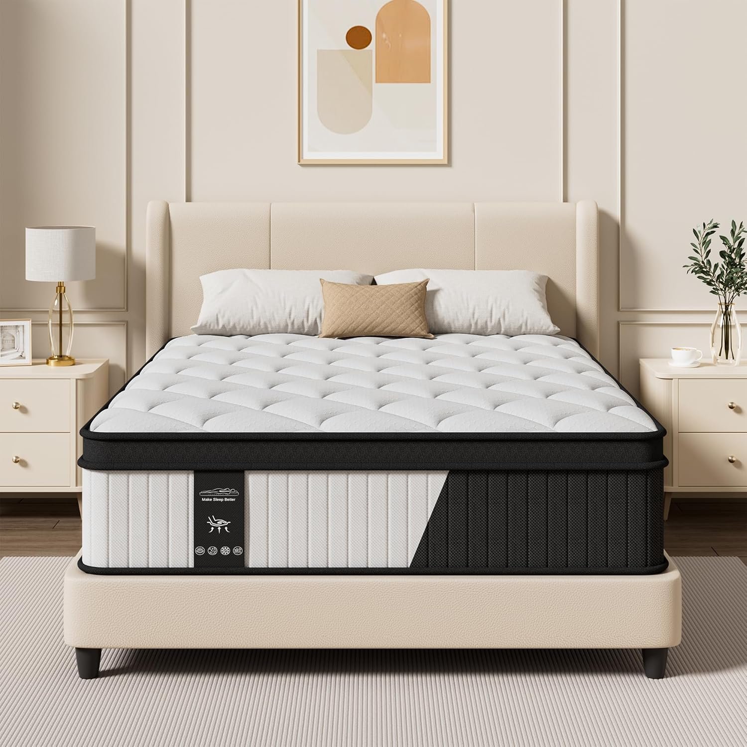 Queen Hybrid Mattress 12 Inch in a Box, Cooling Gel Memory Foam & Pocket Springs, Medium Firm, Pressure Relief & Motion Isolation, Extra Edge Support, Fiberglass Free, All Sleep Positions, Pillow Top