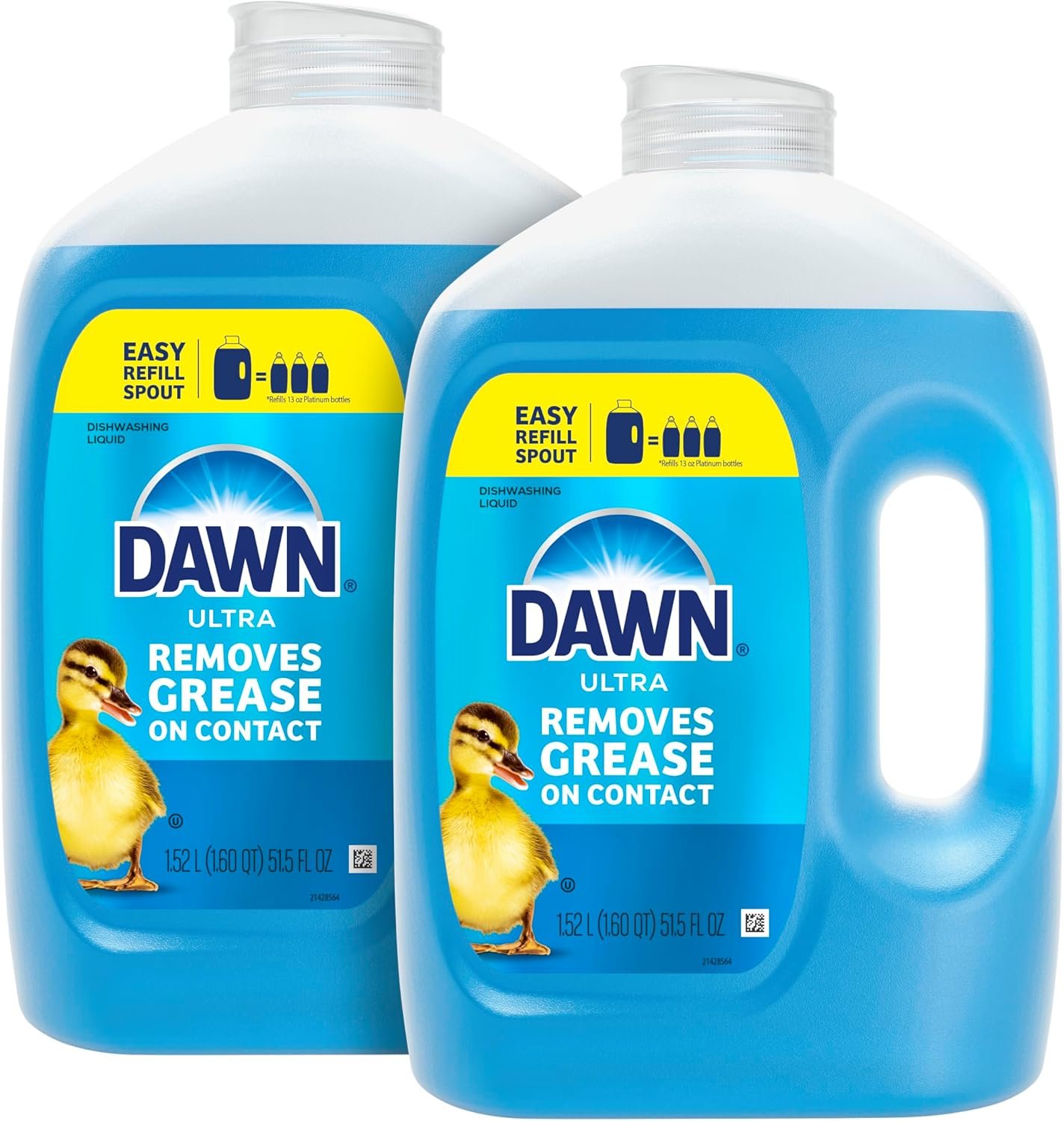 Dawn Ultra Original Dish Soap Refill Jug Large Size Original Blue Liquid Dishwashing Detergent, Powerful Dawn Dish Soap for Grease, 51.5oz (Pack of 2)