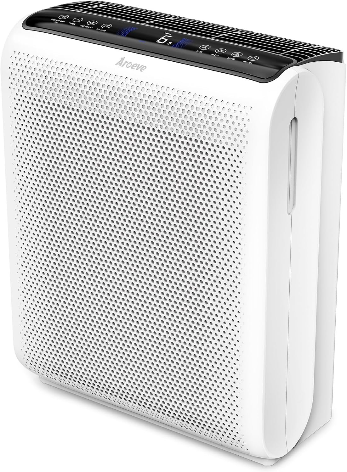 AROEVE Air Purifiers for Bedroom Home Large Room Up to 1504 Ft², 5 Layer Filter for Smoke Pollen Allergies Pet Dander Odor, Air Quality Monitor, Sleep Mode, Timer for Office, Dorm, Kitchen, MK07 White
