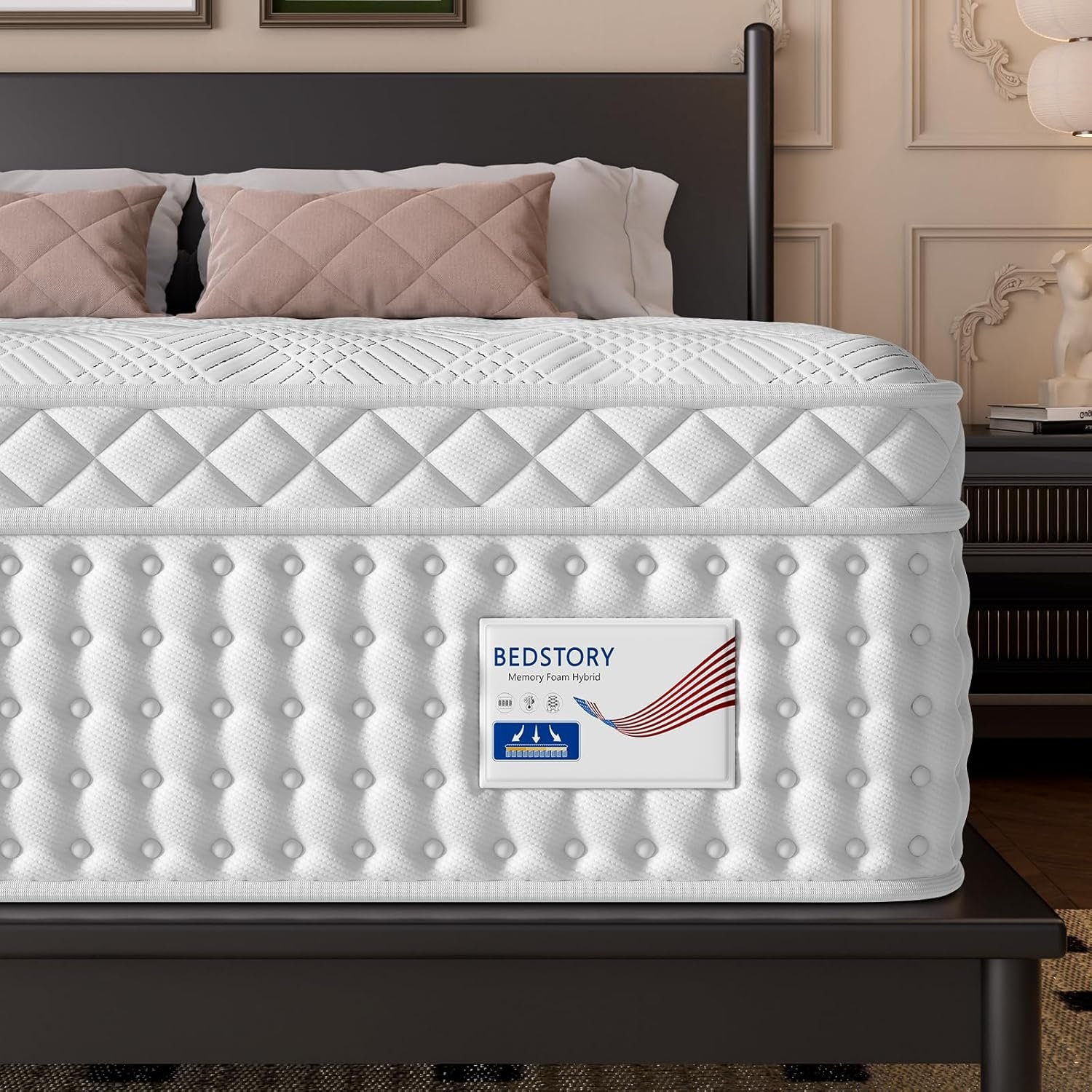 BedStory Medium Firm King Size Mattress 14 Inch, Hybrid Mattress in a Box for Zoned Pressure and Pain Relief, Signature Collection Deep Sleep Mattresses, 10 Years Warranty,365 Nights Trial