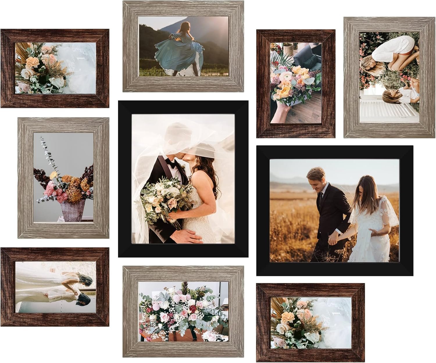 LUCKYLIFE Picture Frames Collage Wall Decor 10-Pack, Gallery Wall Frame Set with 8×10 5×7 4×6 Frames in 3 Different Finishes