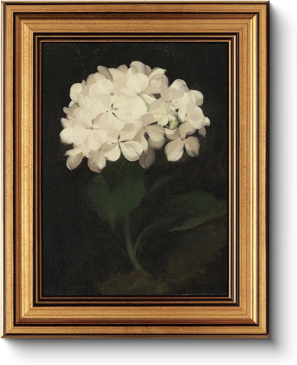HUARCEY Gold Framed Vintage Wall Art for Living Room, Flowers Painting Canvas Prints Shelf Decor for Kitchen, Aesthetic Bedroom Wall Art, Christmas Gifts for Friends or Family (White Hydrangea 8″x10″)