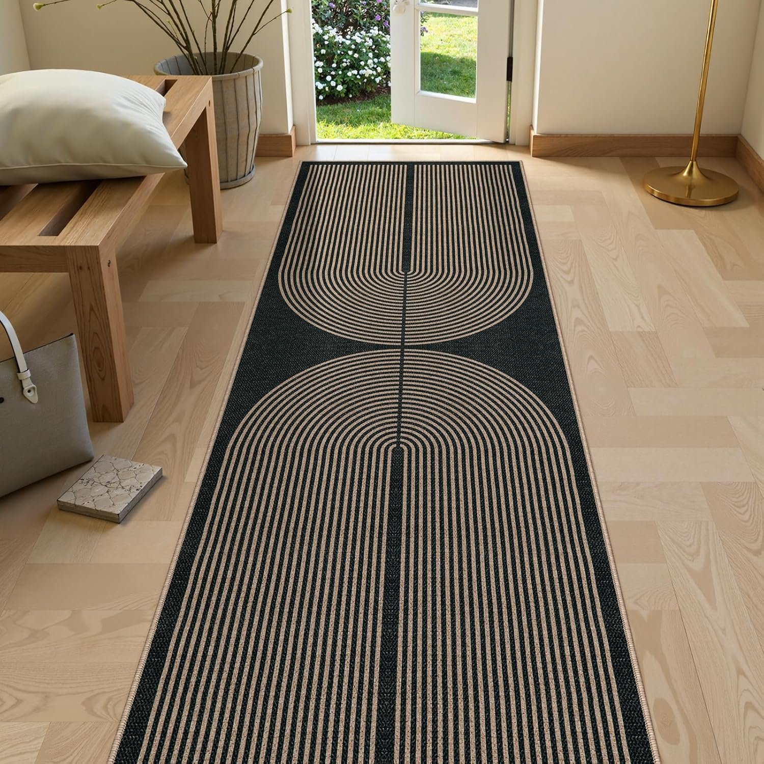 Lahome Enfys Modern Rainbow Kitchen Runner Rug, 2×8 Easy Jute Rug Runners for Hallways Entry Farmhouse Indoor Outdoor Carpet, Contemporary Washable Non Slip Runner for Laundry Room Porch