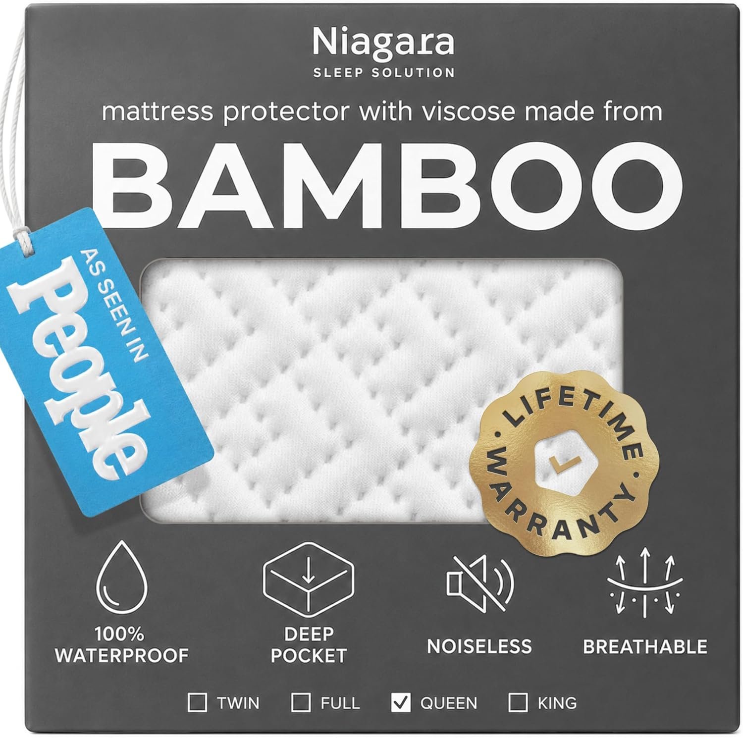100% Waterproof Queen Mattress Protector – 360 Pad Protection Against Spills, Stains & Accidents for Parents & Pet Owners – Noiseless & Cooling Viscose Made from Bamboo (White)