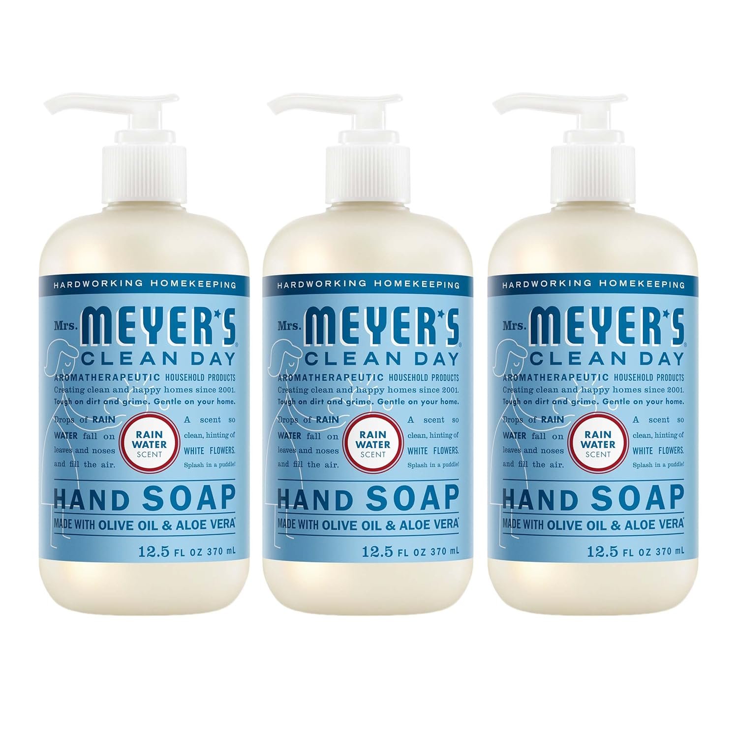 MRS. MEYER’S CLEAN DAY Hand Soap, Rain Water Scent, 12.5 Fl Oz Bottle – 3 Pack