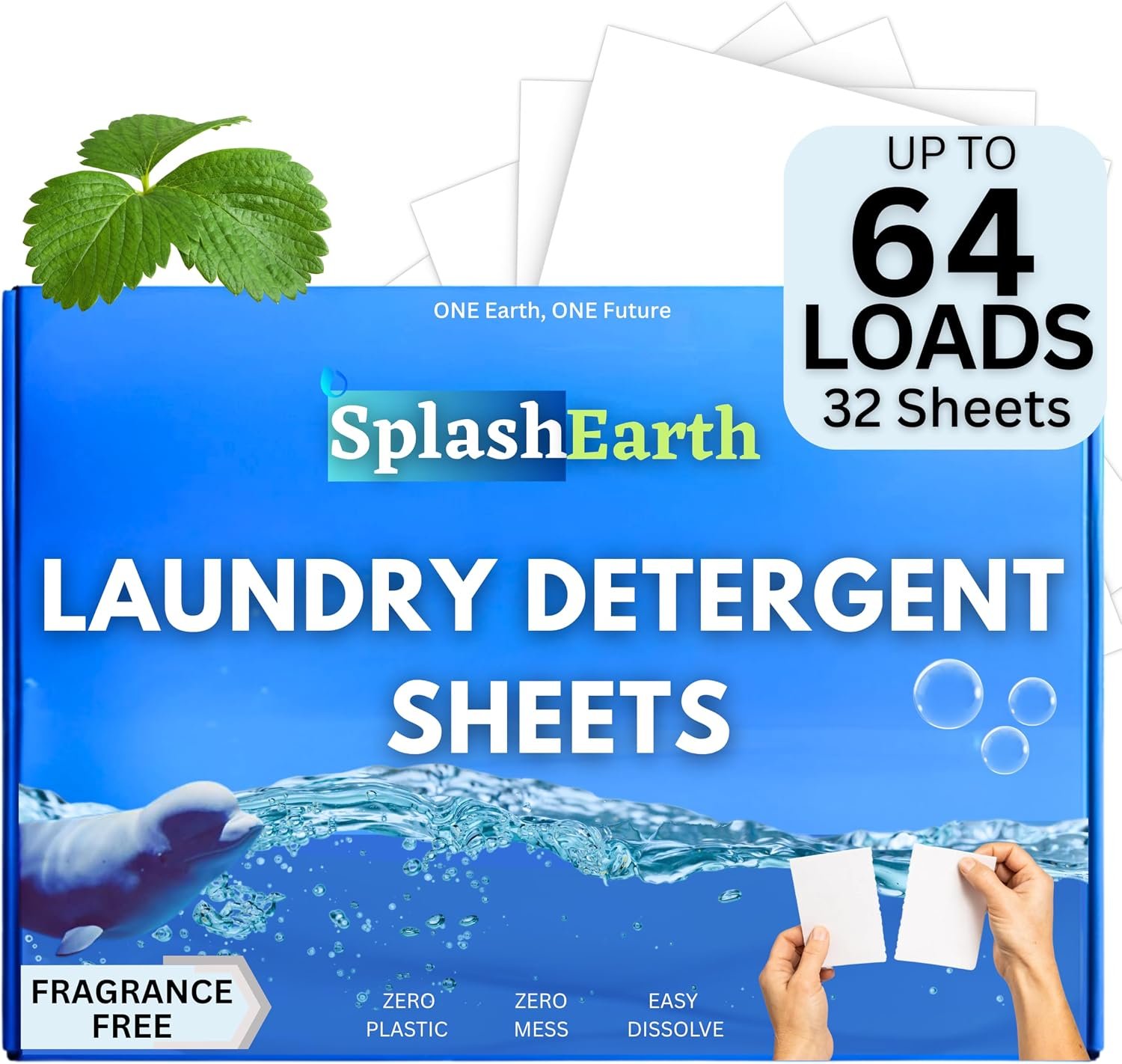 Fragrance-Free Laundry Detergent Sheets, 64 Loads, Laundry Sheets for HE & Standard Washers, Plastic-Free Packaging