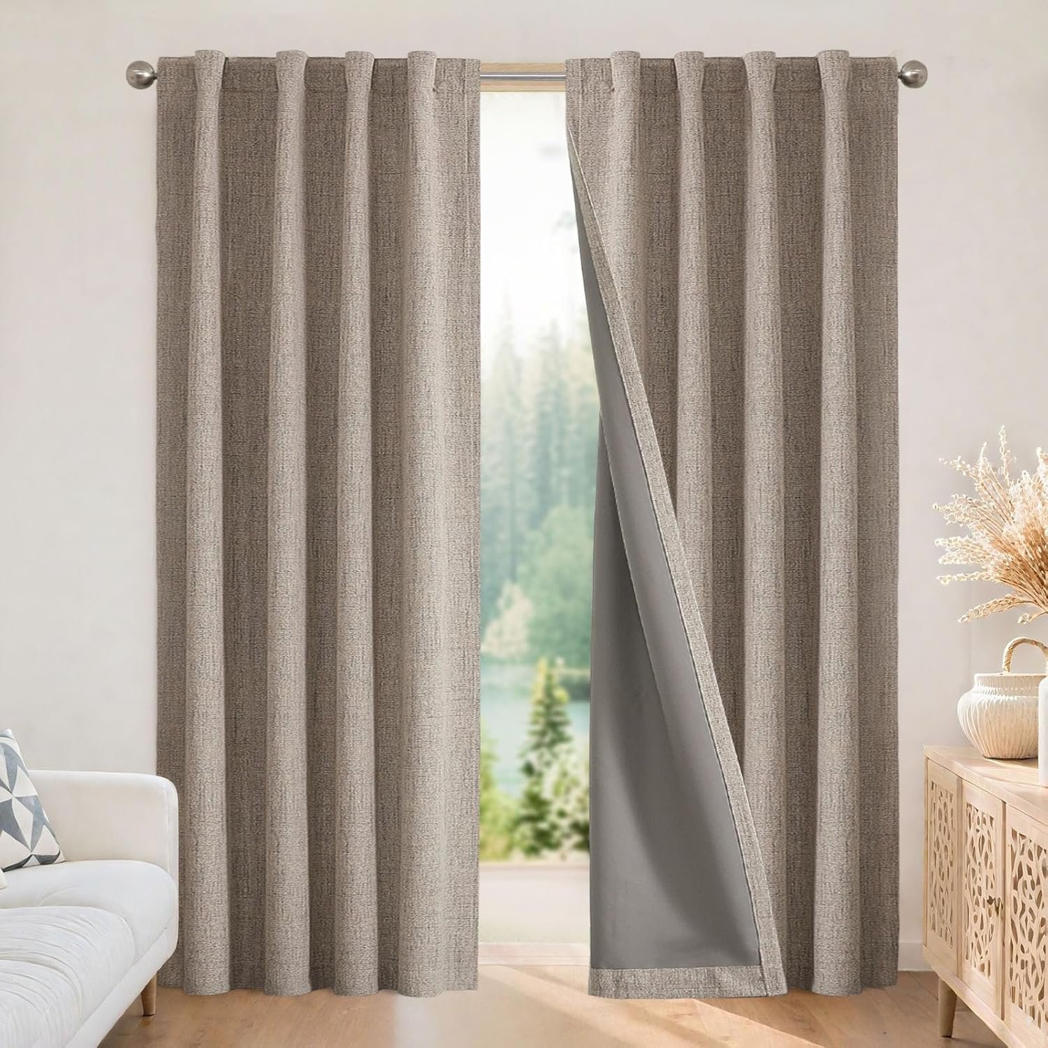 Joydeco Blackout Curtains for Bedroom – 72 Inch Long 100% Light Blocking 2 Panels Set Linen Drapes, Thermal Insulated Room Darkening Curtains, Linen Textured for Living Room, Rod Pocket & Back Tabs