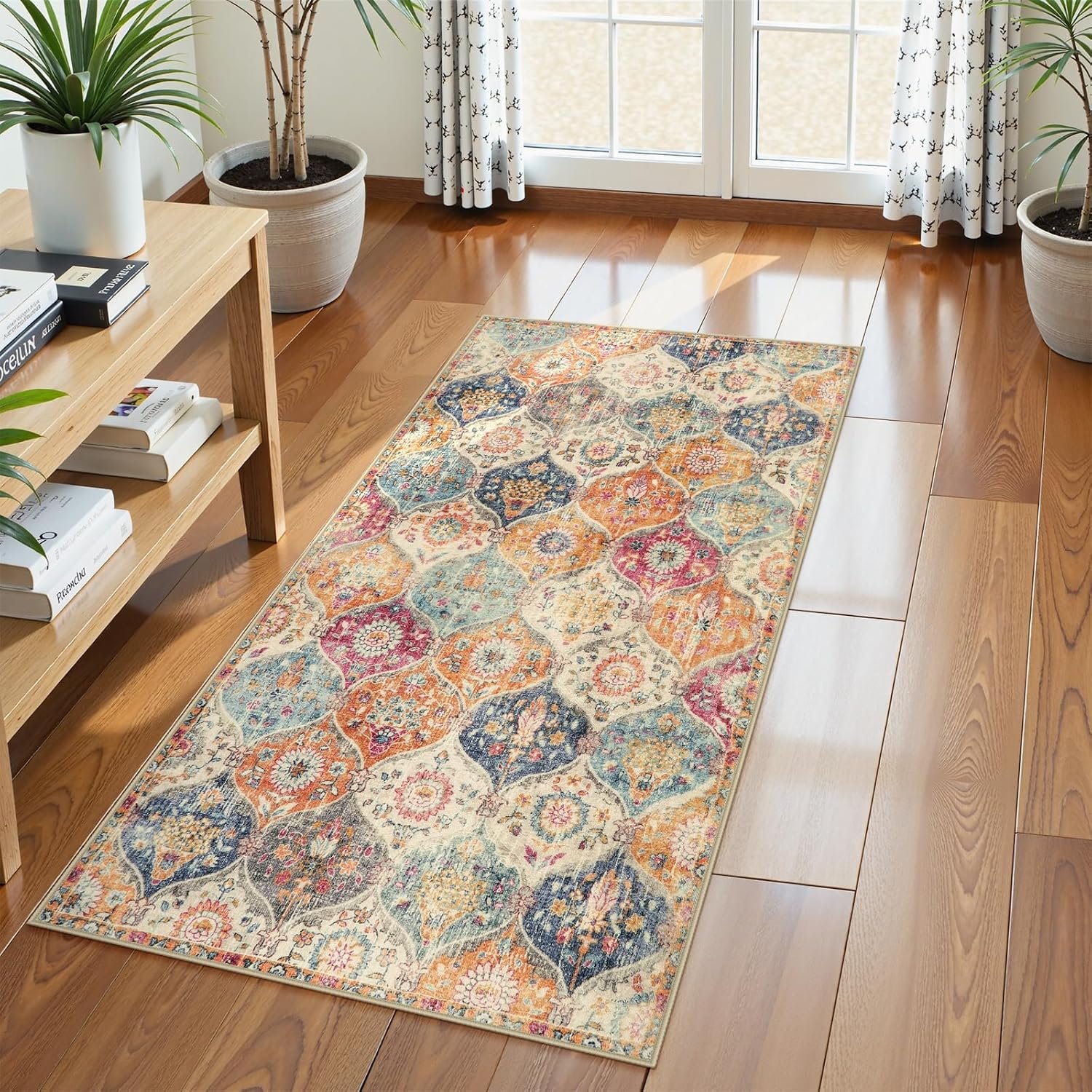 Lahome Kitchen Rugs Non Slip Washable Rugs for Entryway, 2×4 Rug Non-Slip Moroccan Trellis Ultra-Thin Indoor Door Mat Small Carpet for Bathroom Bedroom Entry Elise, Cream/Multi