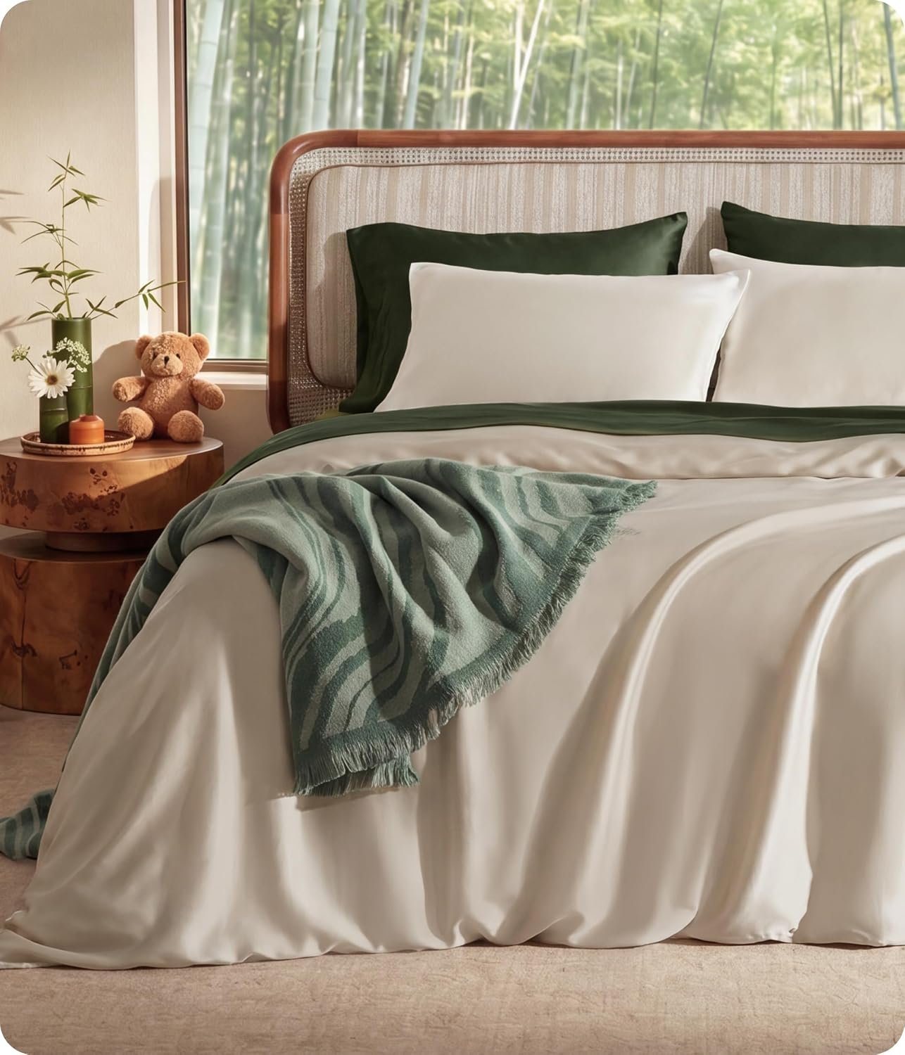 Bedsure 100% Organically Grown Bamboo Viscose Duvet Cover Set King Size | Cooling Bedding Set for Hot Sleepers | PureWoven Luxury Silky Soft | No Insert | 2 Pillow Shams (Beige, 104″x90″)