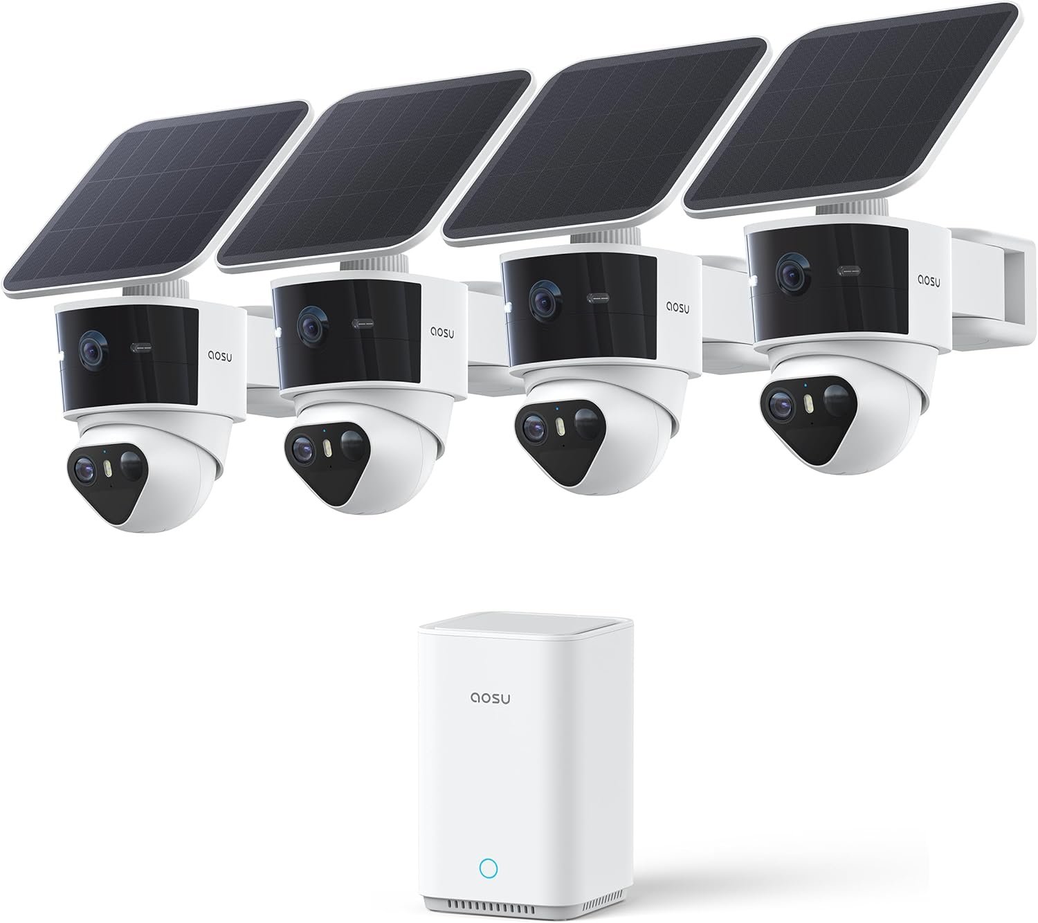 aosu T2 Pro Solar Security Cameras Wireless Outdoor, 4 Cam Kit, 3K Dual Cam No Blind Spot Security Camera for Home, 170° Wide + 360° PTZ, AI Tracking, 8X Zoom, Expandable 1TB Local Storage