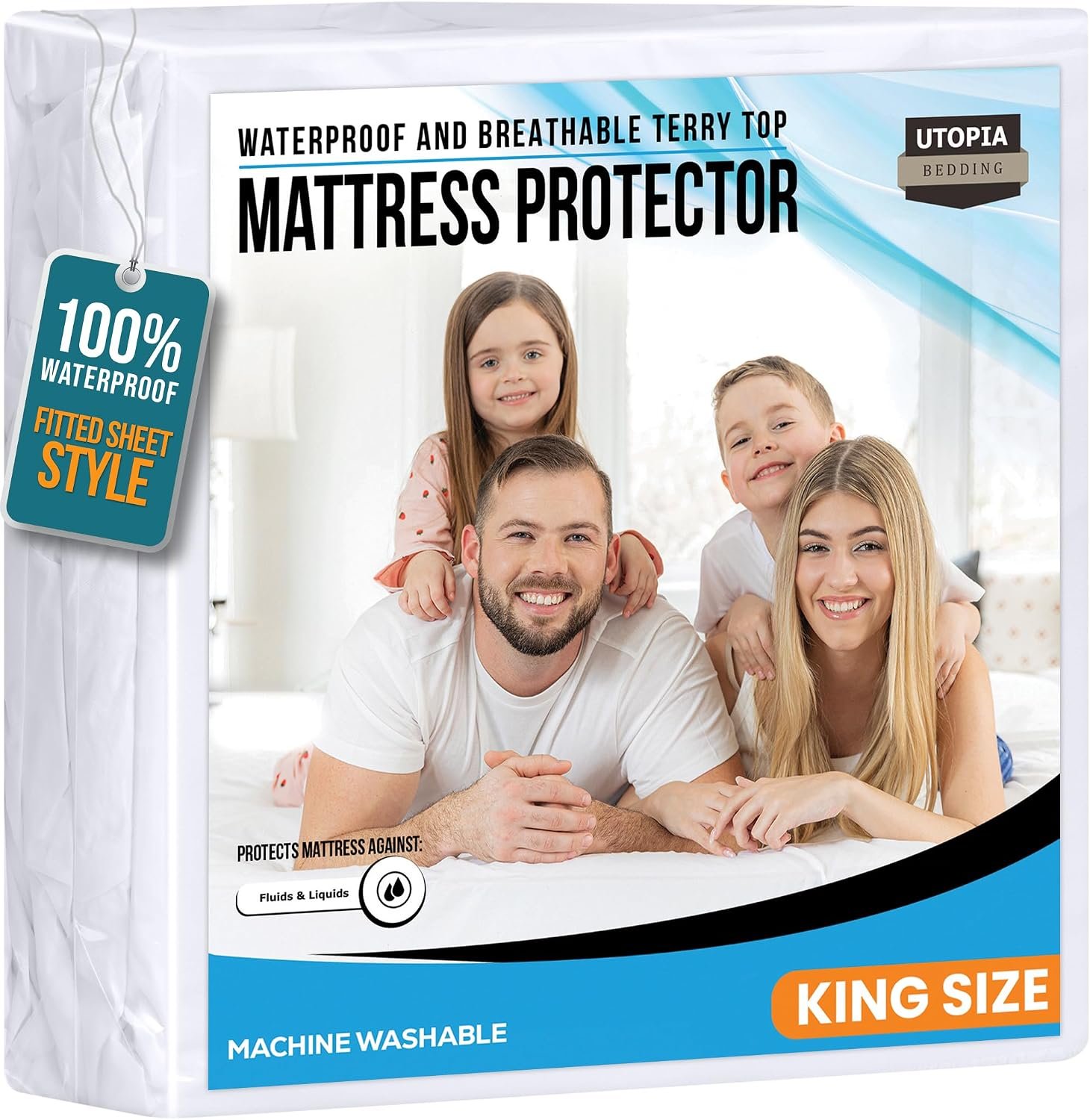Waterproof King Mattress Protector, Premium Terry Mattress Cover, Breathable Fitted Bed Cover with Stretchable Deep Pocket up to 17″ by Utopia Bedding (White)