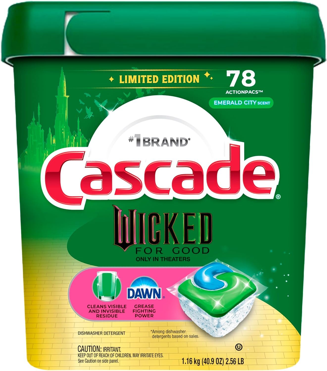 Cascade “Wicked: For Good” Limited Edition Complete Dishwasher Pods, Dishwasher Detergent, Dish Detergent Soap, Emerald City, 78 ct