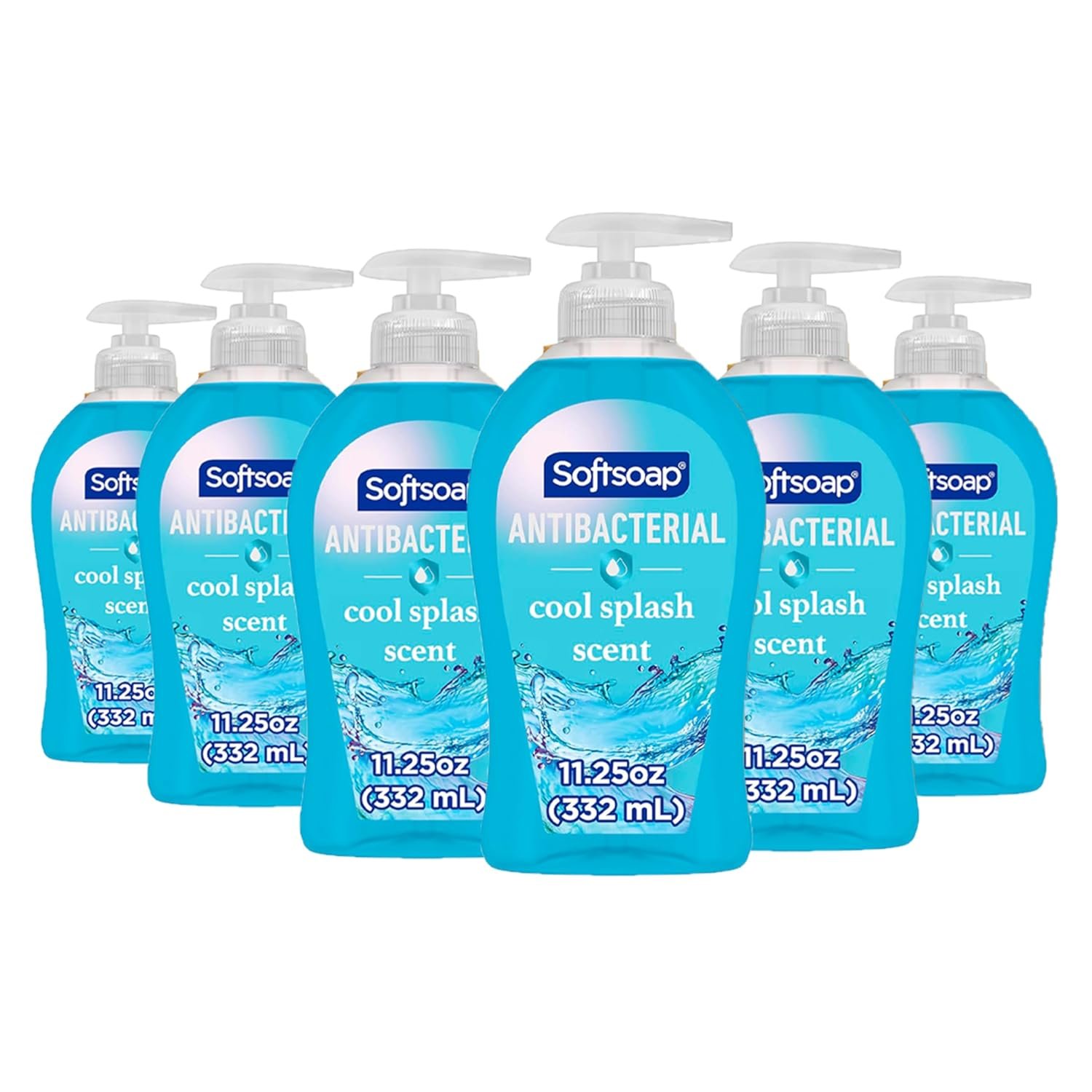 Softsoap Antibacterial Hand Soap, Eliminates 99% of Bacteria, Bathroom or Kitchen Hand Soap, Cool Splash Scent, 11.25 fl oz (6 Pack)