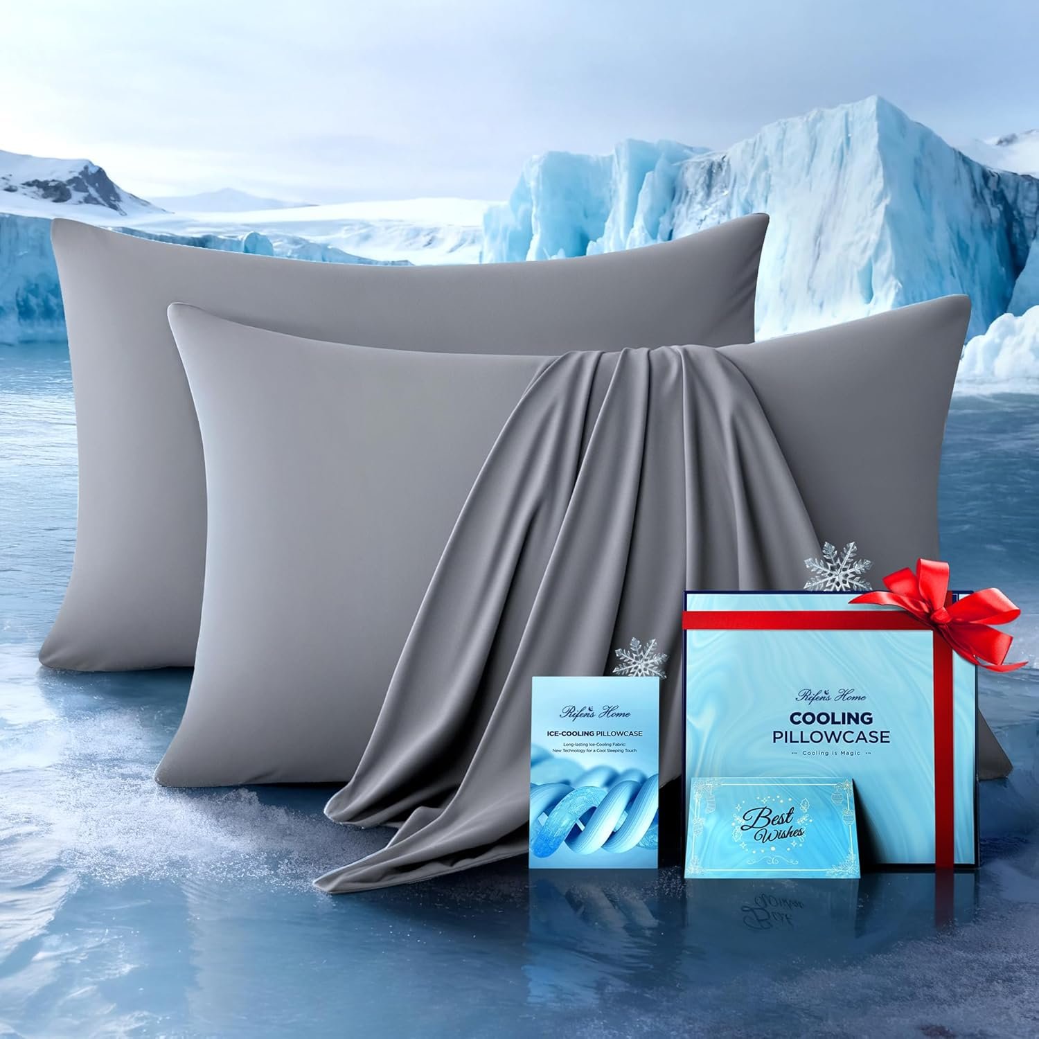 Ultra-Chill Cooling Pillowcase Set of 2 for Hot Sleepers, Softer Than Silk Pillow Cases for Protecting Hair & Skin, Breathable Bed Pillow Covers w/ Zipper, Gifts for Women & Men (Light Gray, Standard)