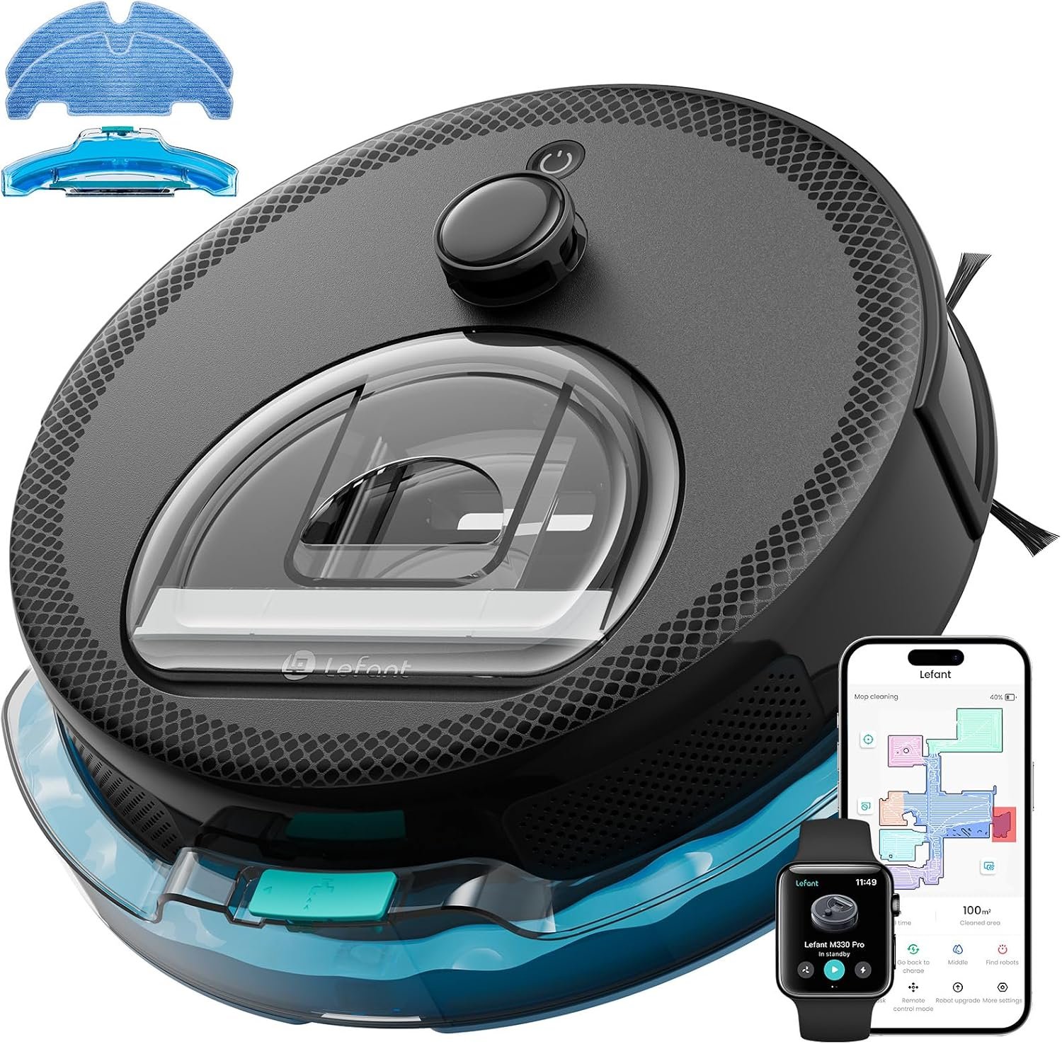 Lefant Robot Vacuum and Mop, 450ml Visible Dustbin, Upgraded 190° PSD Obstacle Avoidance, Customized Cleaning, Multi-Floor Mapping, 150 Mins Runtime, 2.4G/5G WiFi, Pet Hair & Carpets, M330 Pro