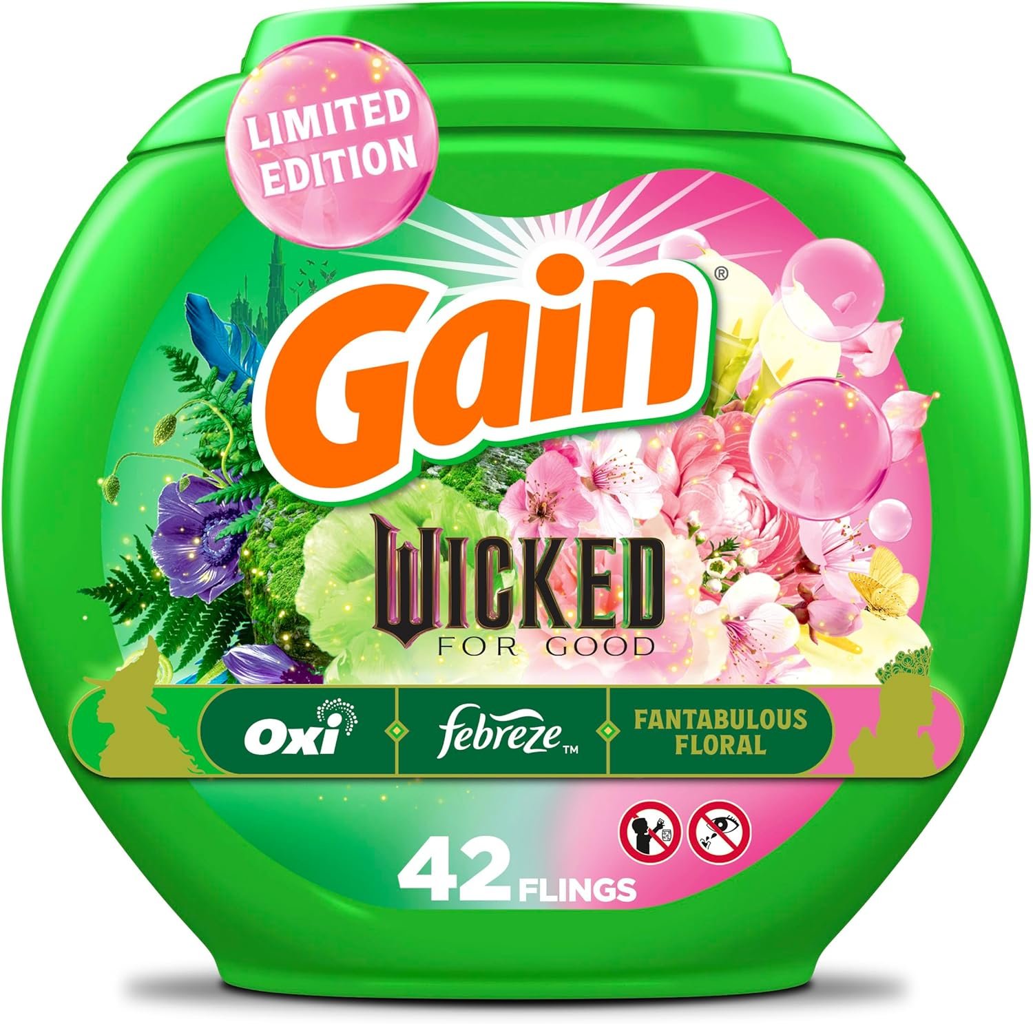 Gain Flings! “Wicked: For Good” Limited Edition Laundry Detergent Pacs, 42 Count, Fantabulous Floral Scent, 3 in 1 HE Detergent Pacs with Oxi Boost and Febreeze