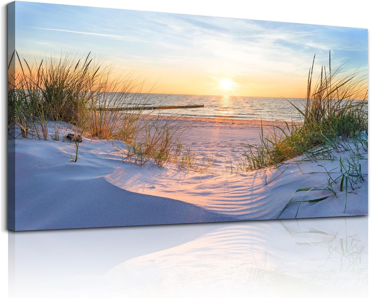 MHARTK66 Wall Decor for Living Room Large Canvas Wall Art for Bedroom Modern Office Pictures Blue Sun Beach Grass Ocean Landscape Paintings Canvas Art Prints Home Decorations