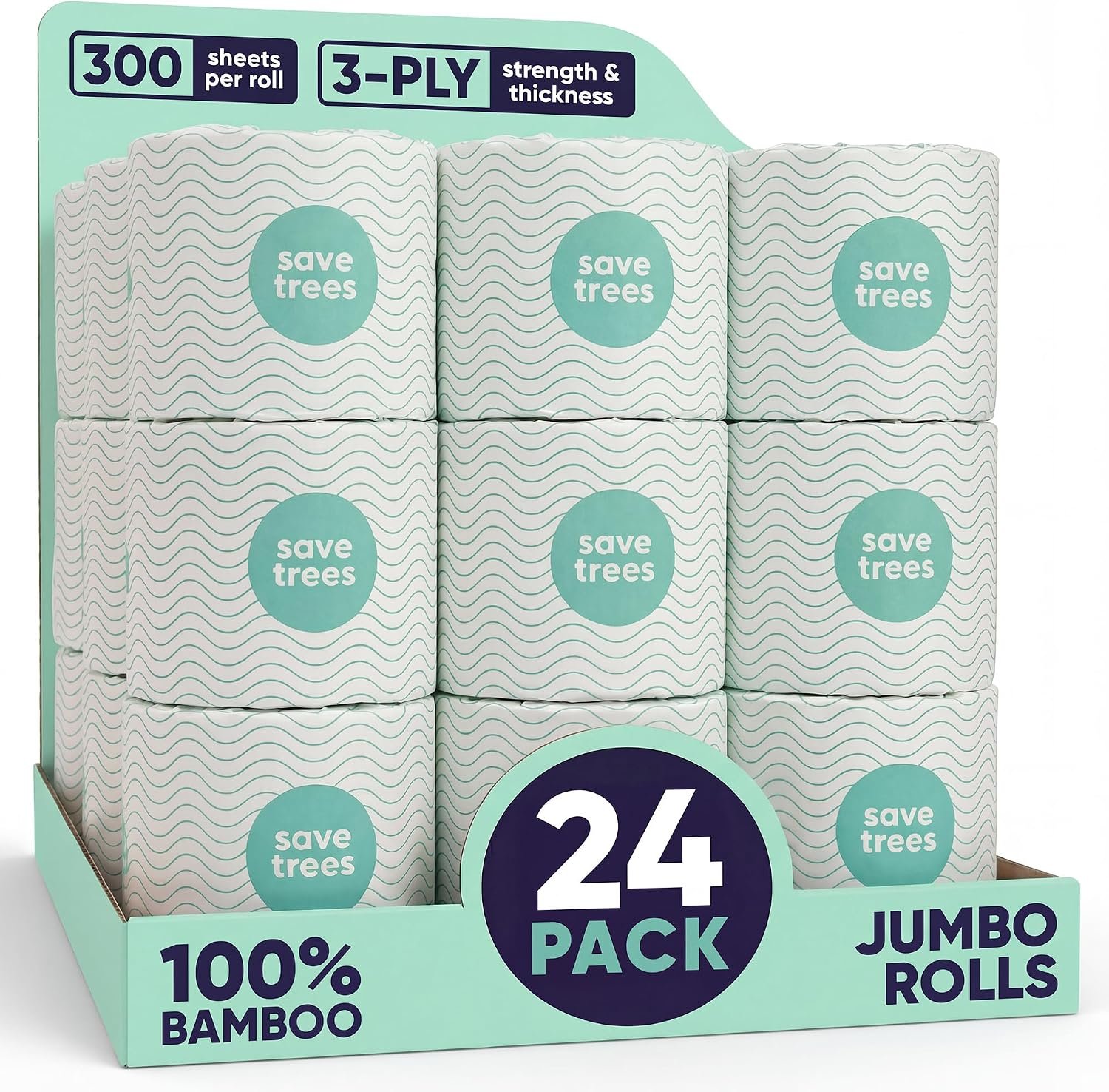 Save Trees Bamboo Toilet Paper -24 Rolls Of Septic Safe Organic Toilet Paper 3-ply, 300 Sheets Per Roll – PFAs Free, FSC Certified, Plastic & Chemical Free – For Home, Boat & RV Use