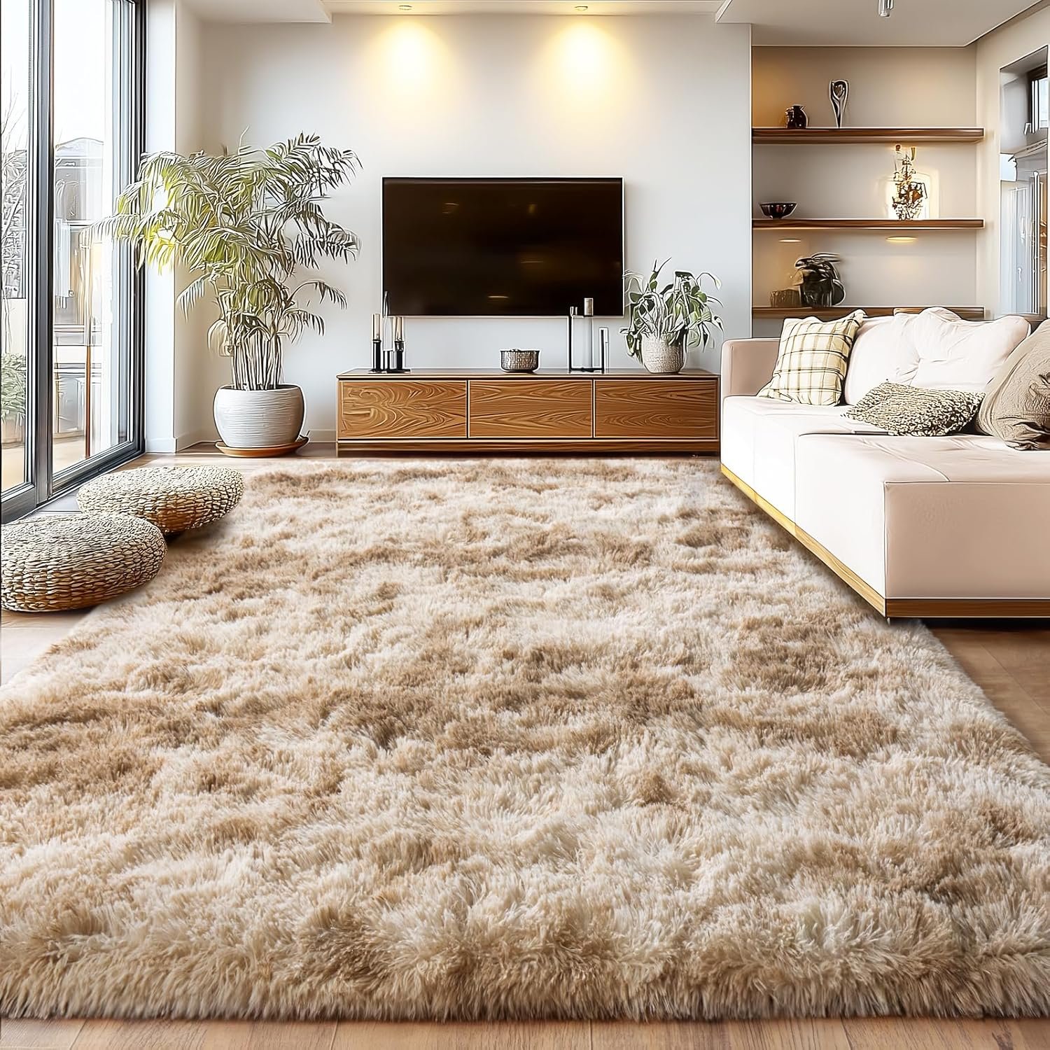 Upgrade Non-Slip Plush Rugs for Living Room, Soft Shaggy Carpets for Living Room, Fuzzy Rugs for Kids’ Room, Perfect Decor for Modern Home Tie Dye Camel 8×10 Feet