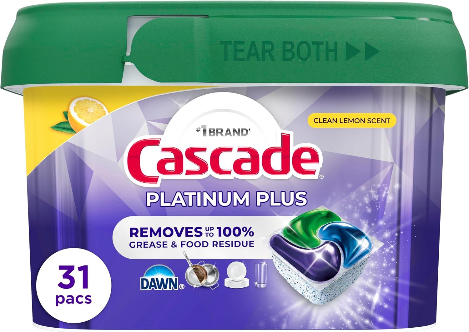 Cascade Platinum Plus Lemon Dishwasher Pods Dishwasher Detergent Tabs Tablets Dish Detergent Pod Dish Soap, 31Count