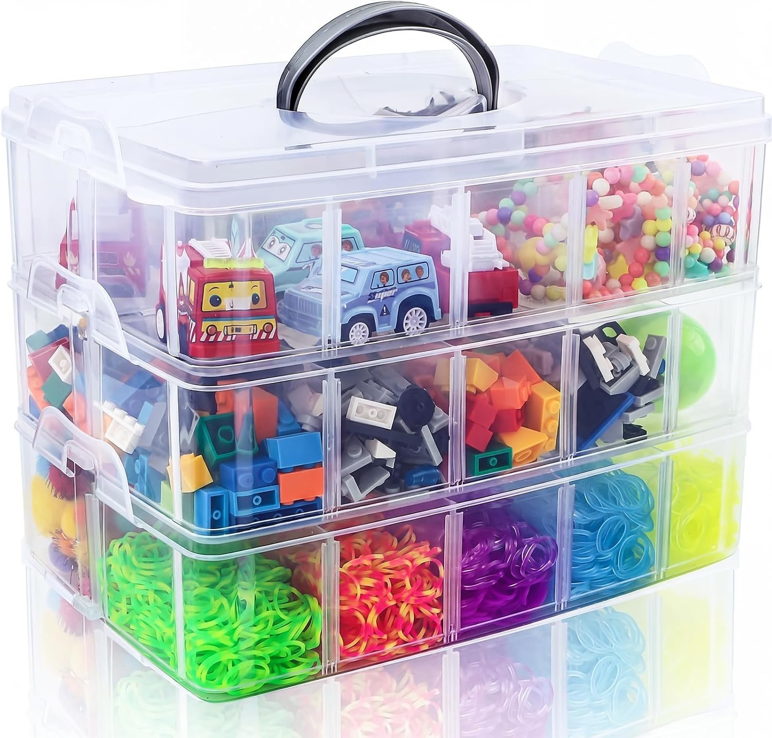 SGHUO 3-Tier Stackable Storage Container Box with Dividers-30 Compartments, Bead Organizers for Art Craft Storage, Washi Tape, Kids Toys, Jewelry, Beauty & Sewing Supplies