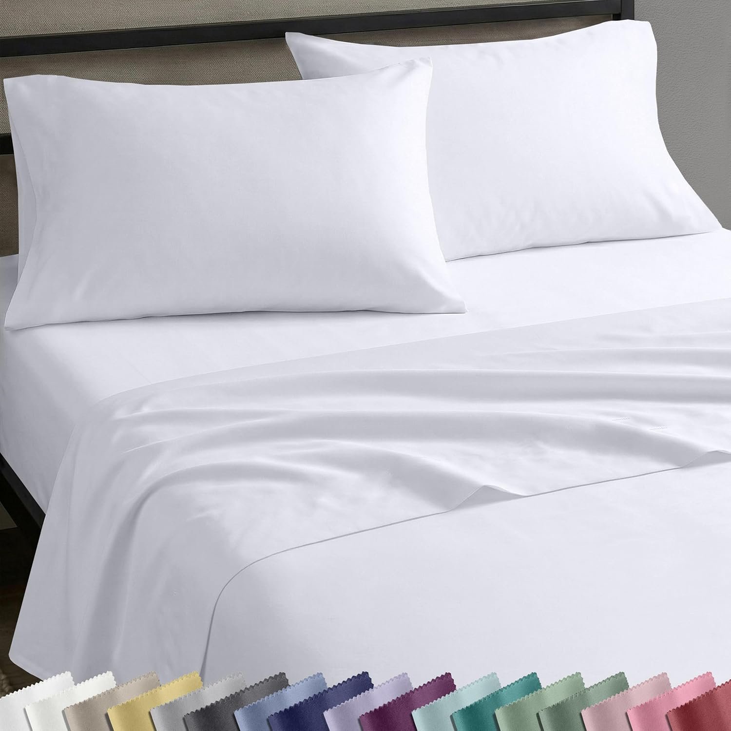 California Design Den Queen Sheet Set – Natural 100% Cotton Sheets Queen Size Bed Set with Deep Pockets, Soft Sateen Weave, Breathable and Durable Bedding (White)