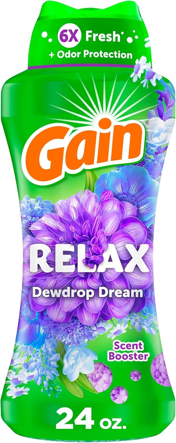 Gain In-Wash Laundry Scent Booster Beads Long-Lasting Fresh Scent Beads All Day Freshness and Odor Protection, Relaxing Dewdrop Scent, 24 oz (Packaging May Vary)