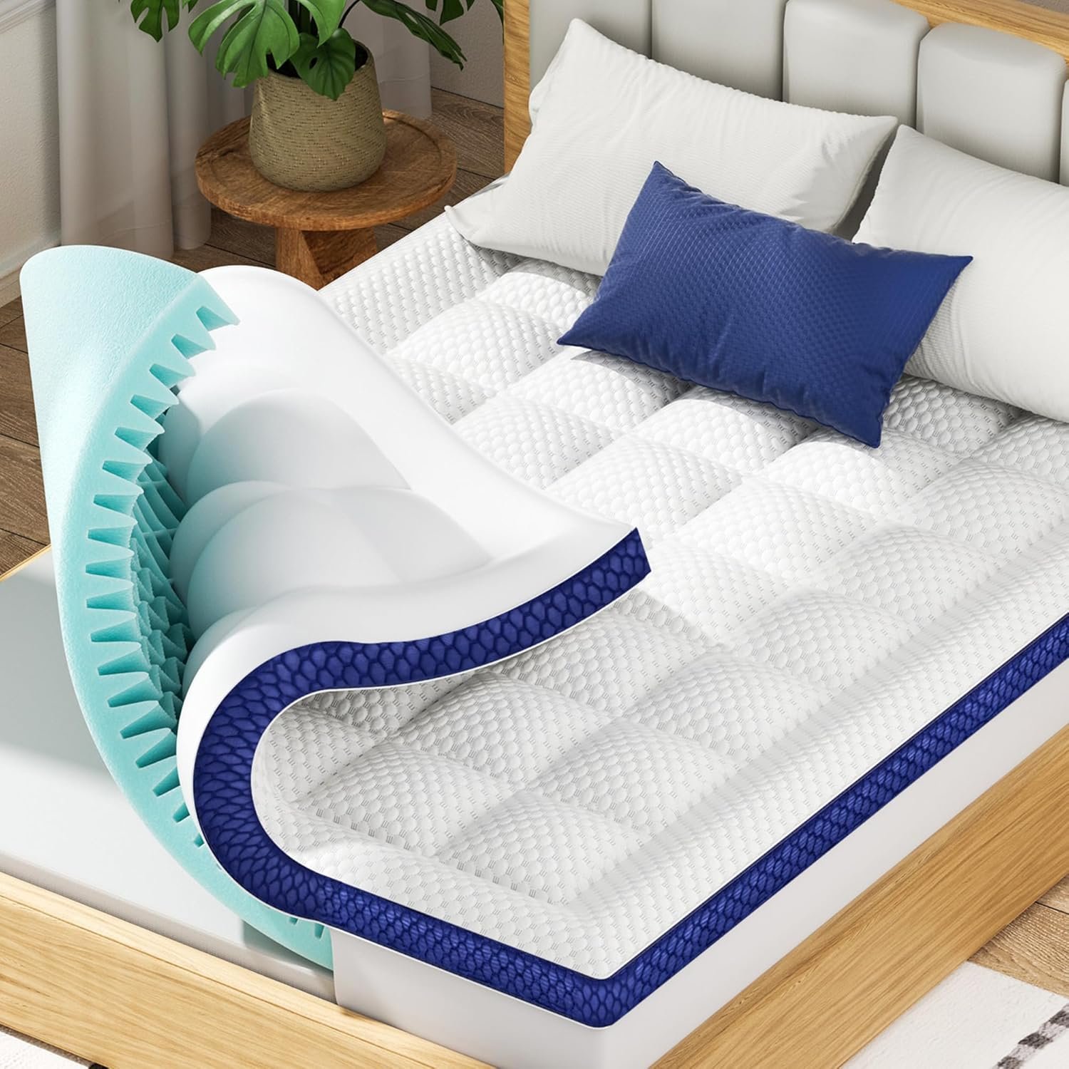 BEDELITE Dual Layer 4 Inch King Size Memory Foam Mattress Topper, 2 Inch Soft Pillow Top Mattress Pad Cover and 2 Inch Gel Memory Foam for Pressure Relief, 2-in-1 Design for Comfort & Support