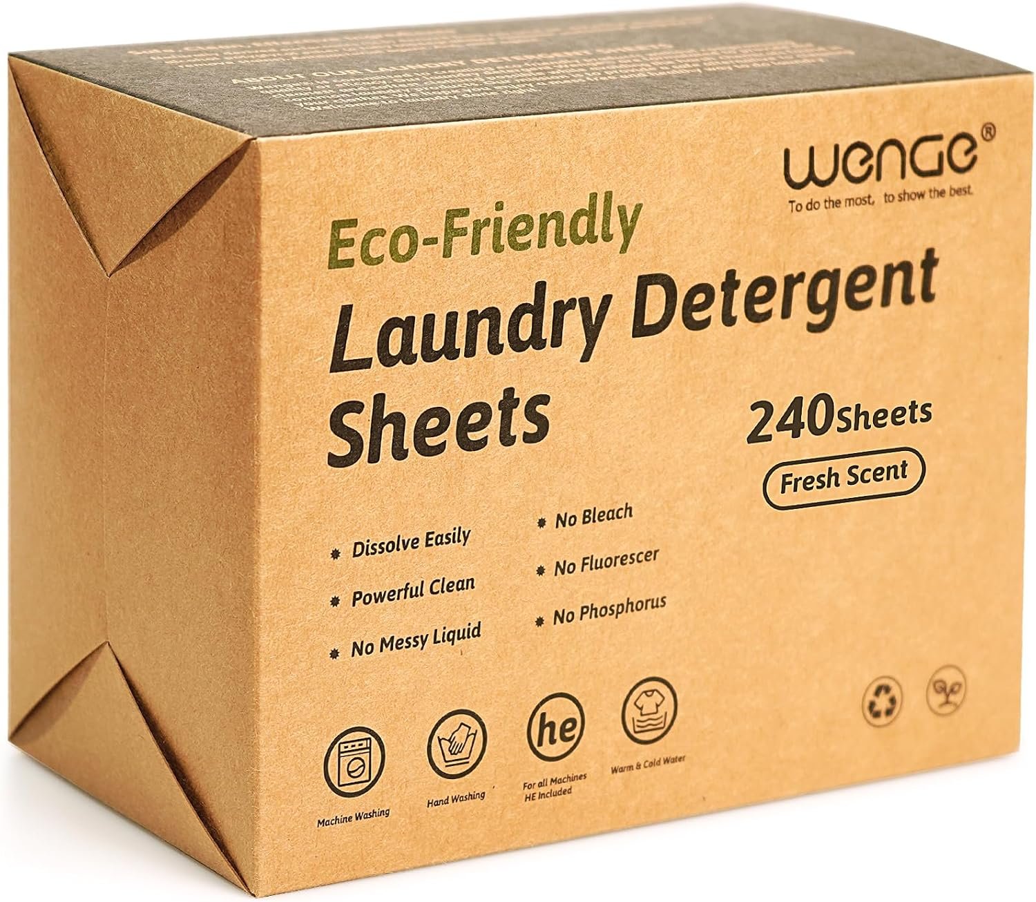 Wenge Laundry Detergent Sheets – Eco-Friendly 240 Count, No Plastic Jug, Liquidless Technology, Hypoallergenic for Home, Dorm, Travel, Camping – Hand Washing, Clean, No Mess, Fresh Scent