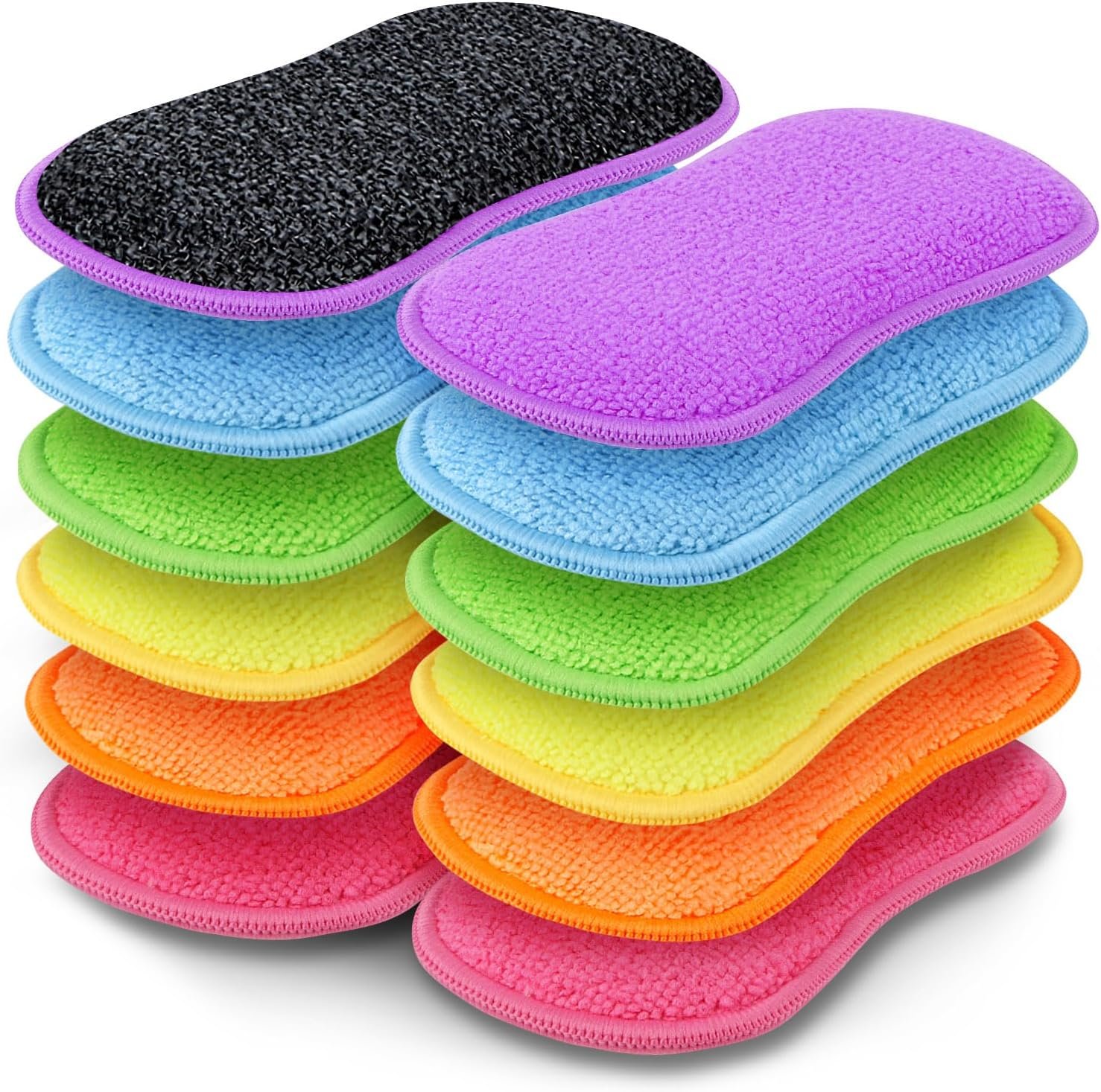 GLIMGLINT 12Pack Dish Sponges Kitchen, Non-Scratch Microfiber Sponges for Cleaning, Reusable Dish Sponge for Dishes, Pots and Pans (Multicolor)