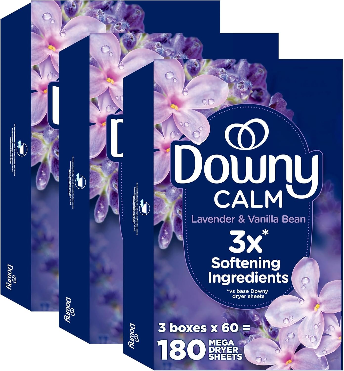 Downy Calm Mega Dryer Sheets, Large Fabric Softener Sheets for Laundry , Static Guard & Softness Boost, Laundry Dryer and Fabric Sheets, 180 Count
