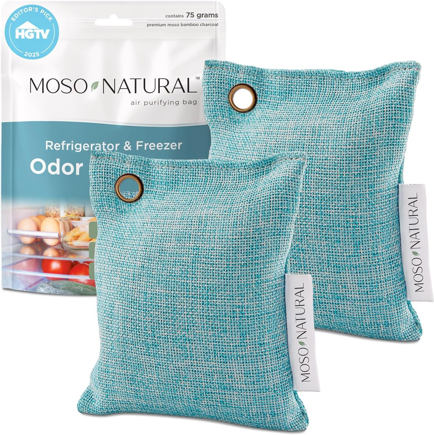Moso Natural Fridge Deodorizer, HGTV Editors’ Pick (2 Pack) Bamboo Charcoal Refrigerator Odor Absorber & Eliminator for Fridge & Freezer, Unscented, Reusable, Lasts 2 Years
